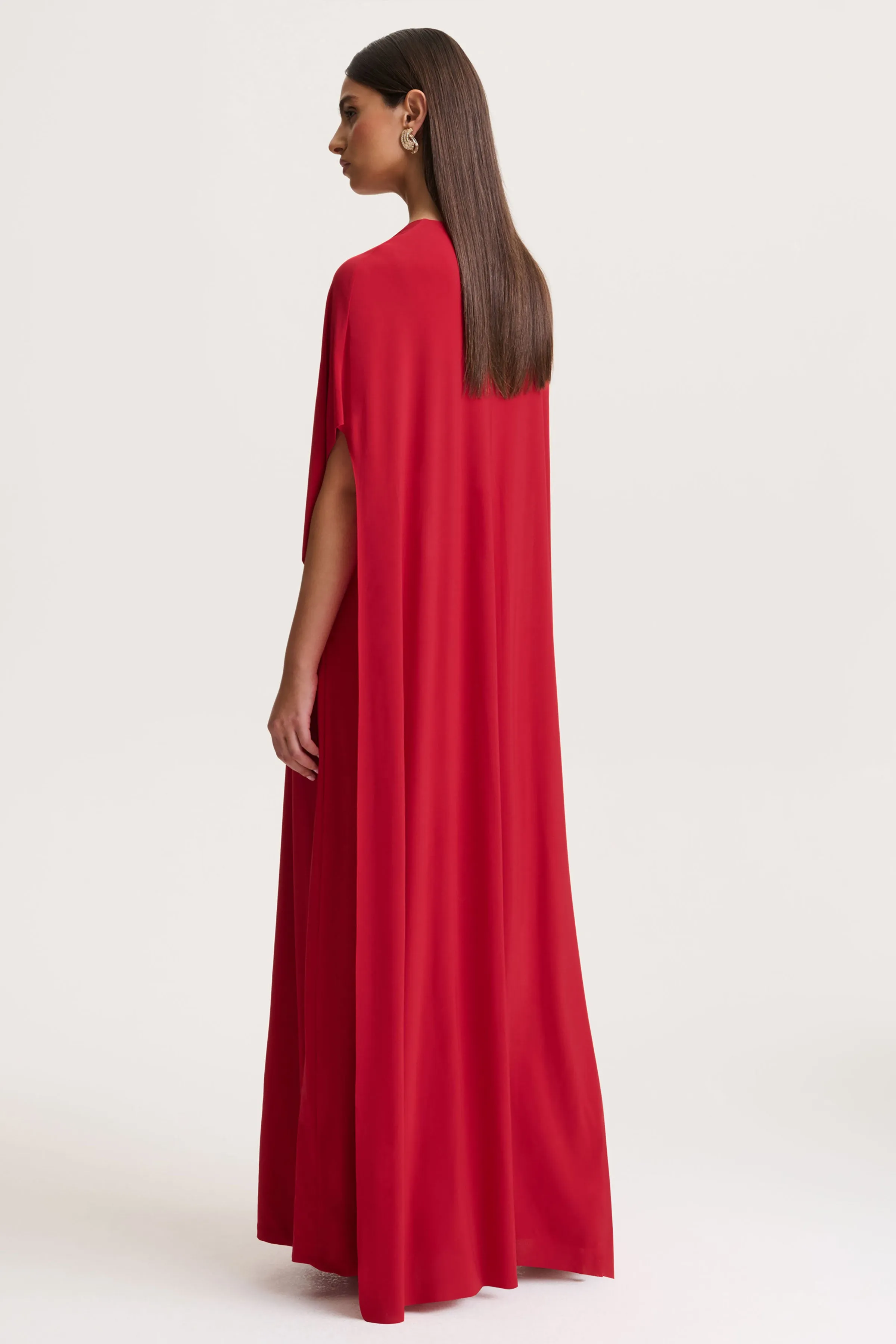Romilly | Red Plunge-Neck Maxi Dress With Gathered Detail sold by Club L London product image thumbnail 2