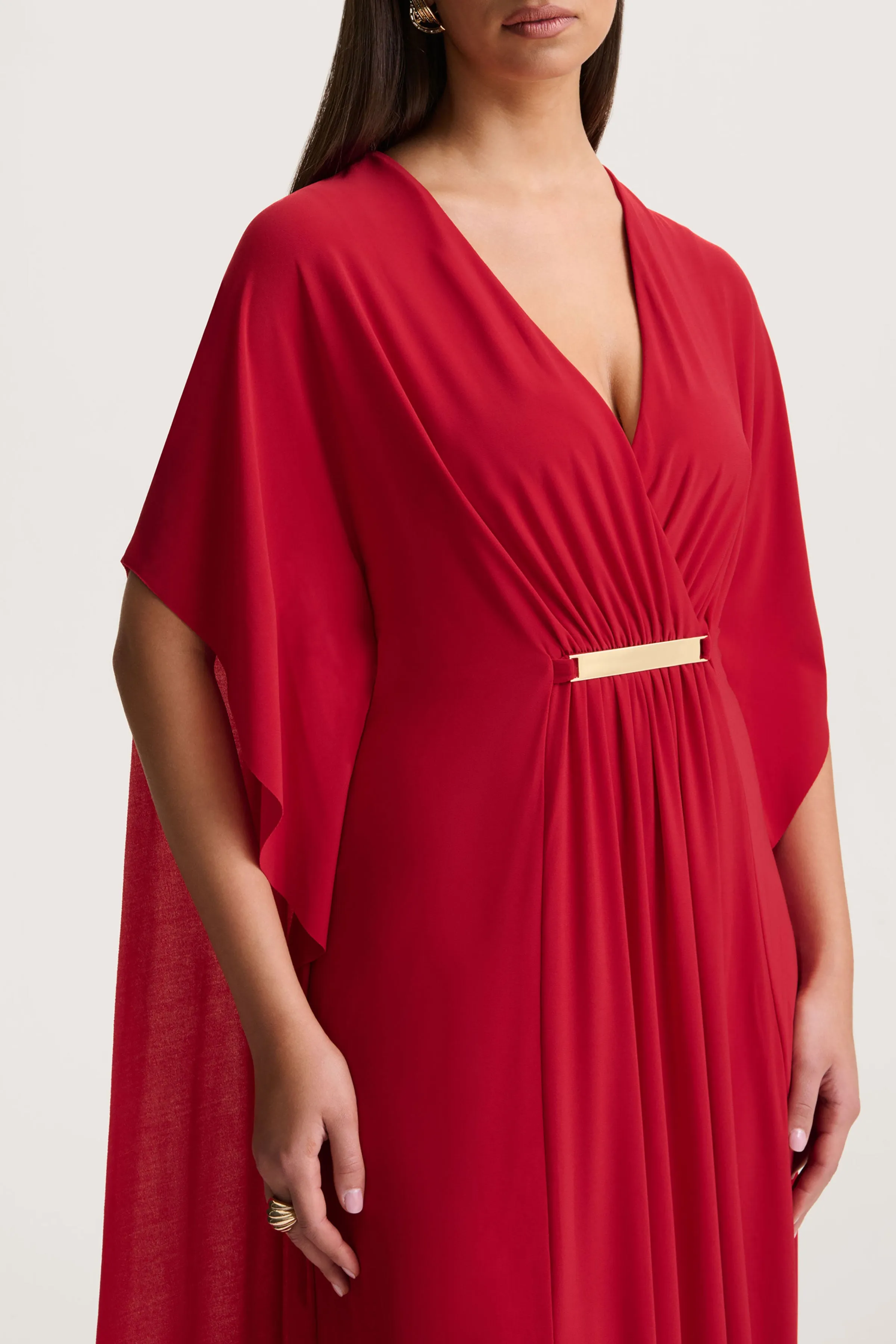 Romilly | Red Plunge-Neck Maxi Dress With Gathered Detail sold by Club L London product image thumbnail 3