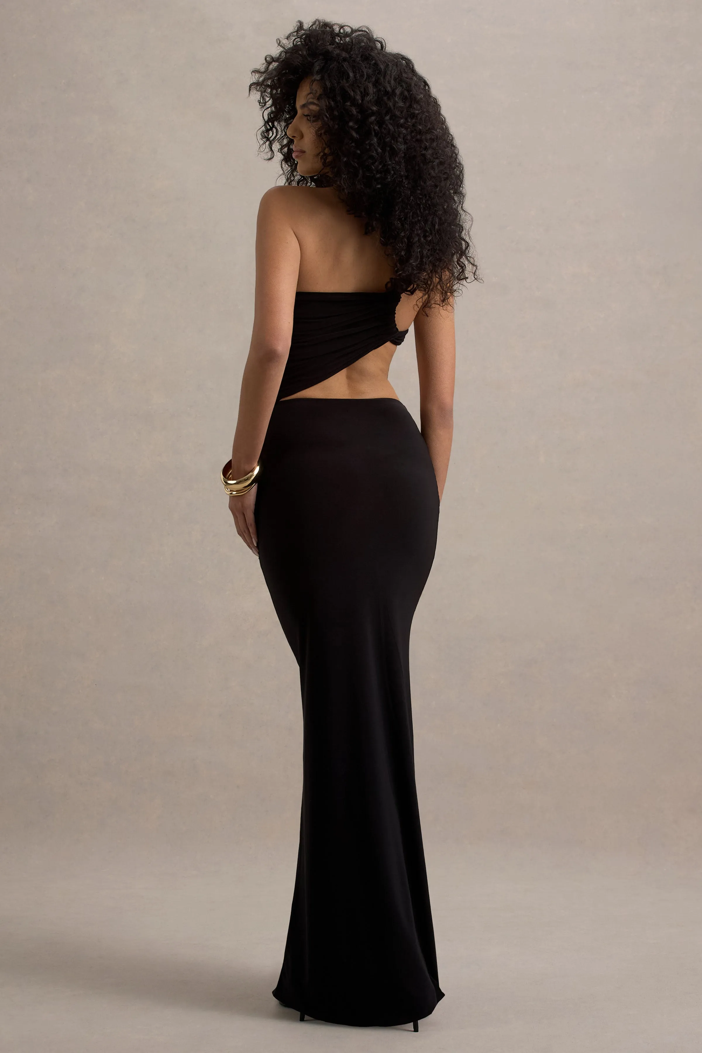 Giovanna | Black Asymmetric Maxi Dress With Wrap Skirt sold by Club L London product image thumbnail 2
