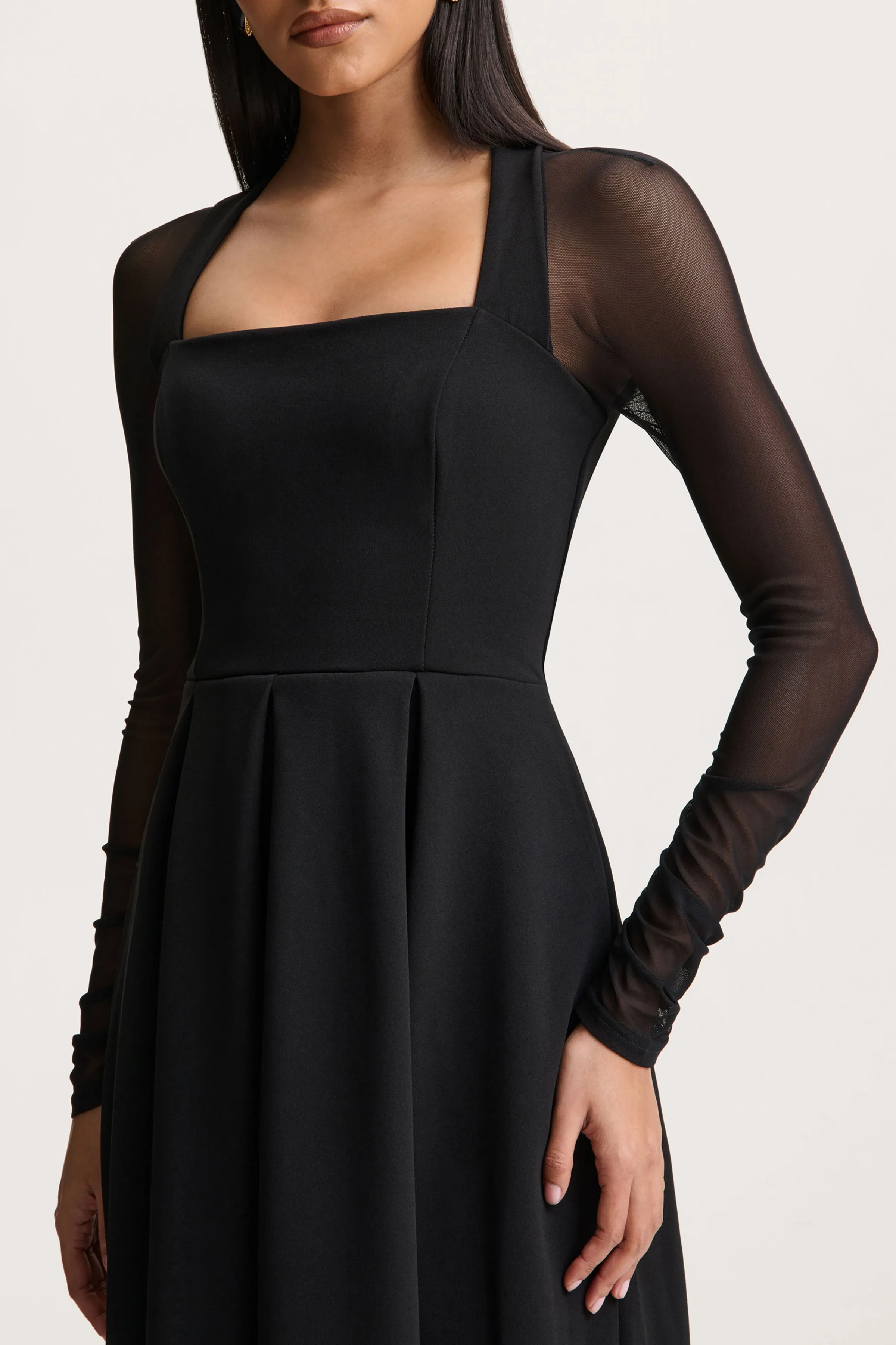 Melinda | Black Square-Neck Midi Dress With Mesh Detailing sold by Club L London product image thumbnail 3