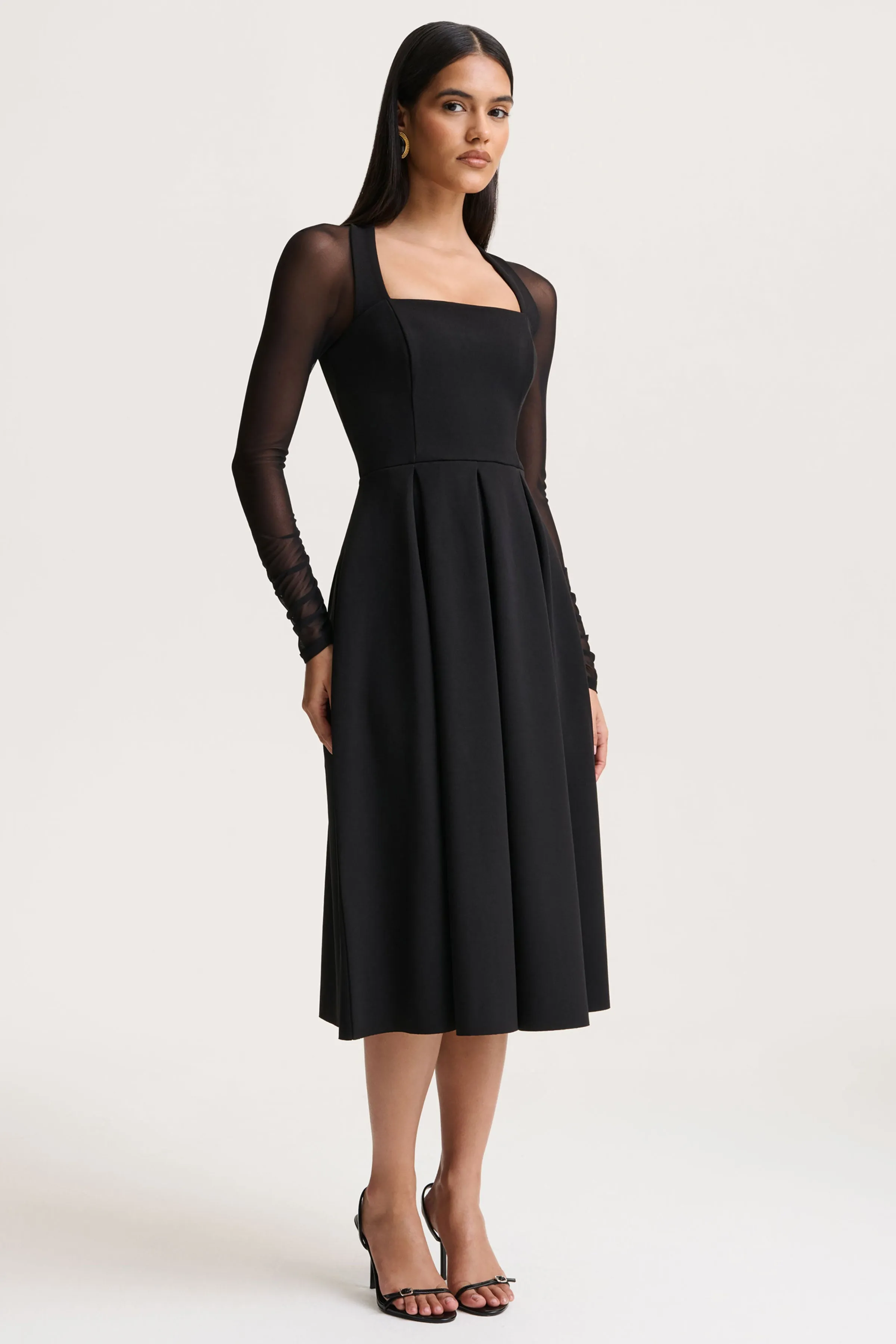 Melinda | Black Square-Neck Midi Dress With Mesh Detailing sold by Club L London product image thumbnail 4