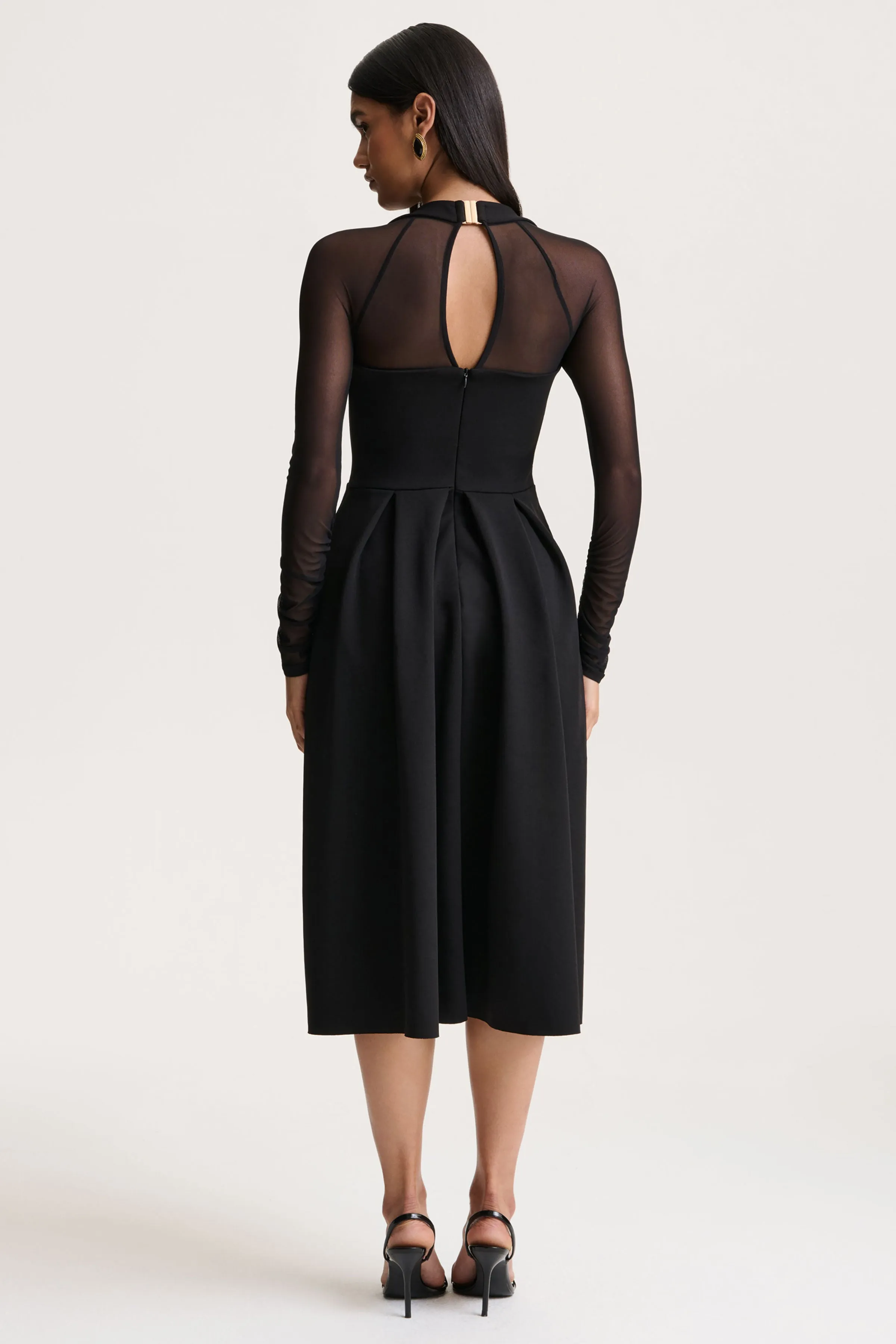 Melinda | Black Square-Neck Midi Dress With Mesh Detailing sold by Club L London product image thumbnail 2