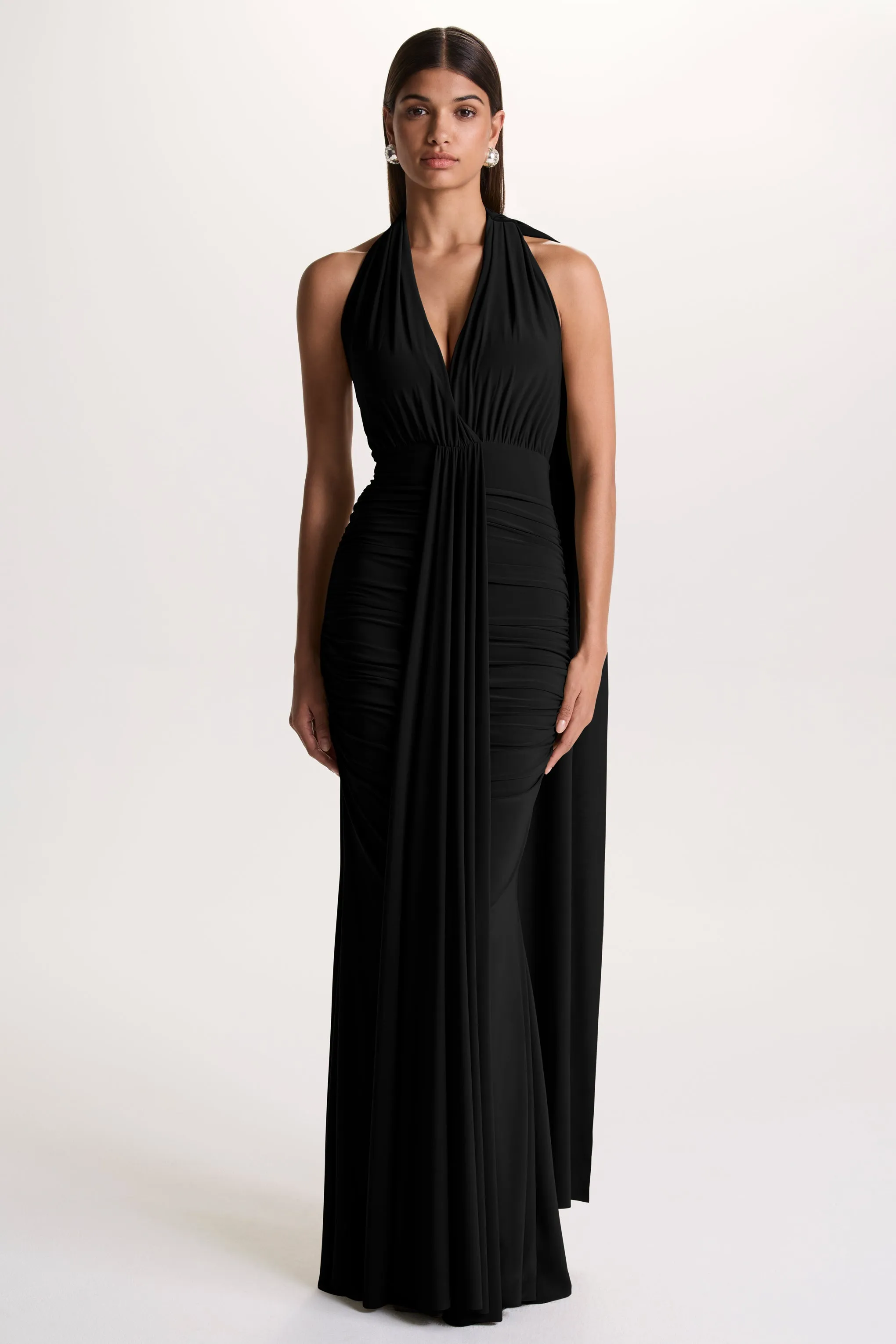 Roselani | Black Halter-Neck Maxi Dress With Open-Back sold by Club L London product image thumbnail 4