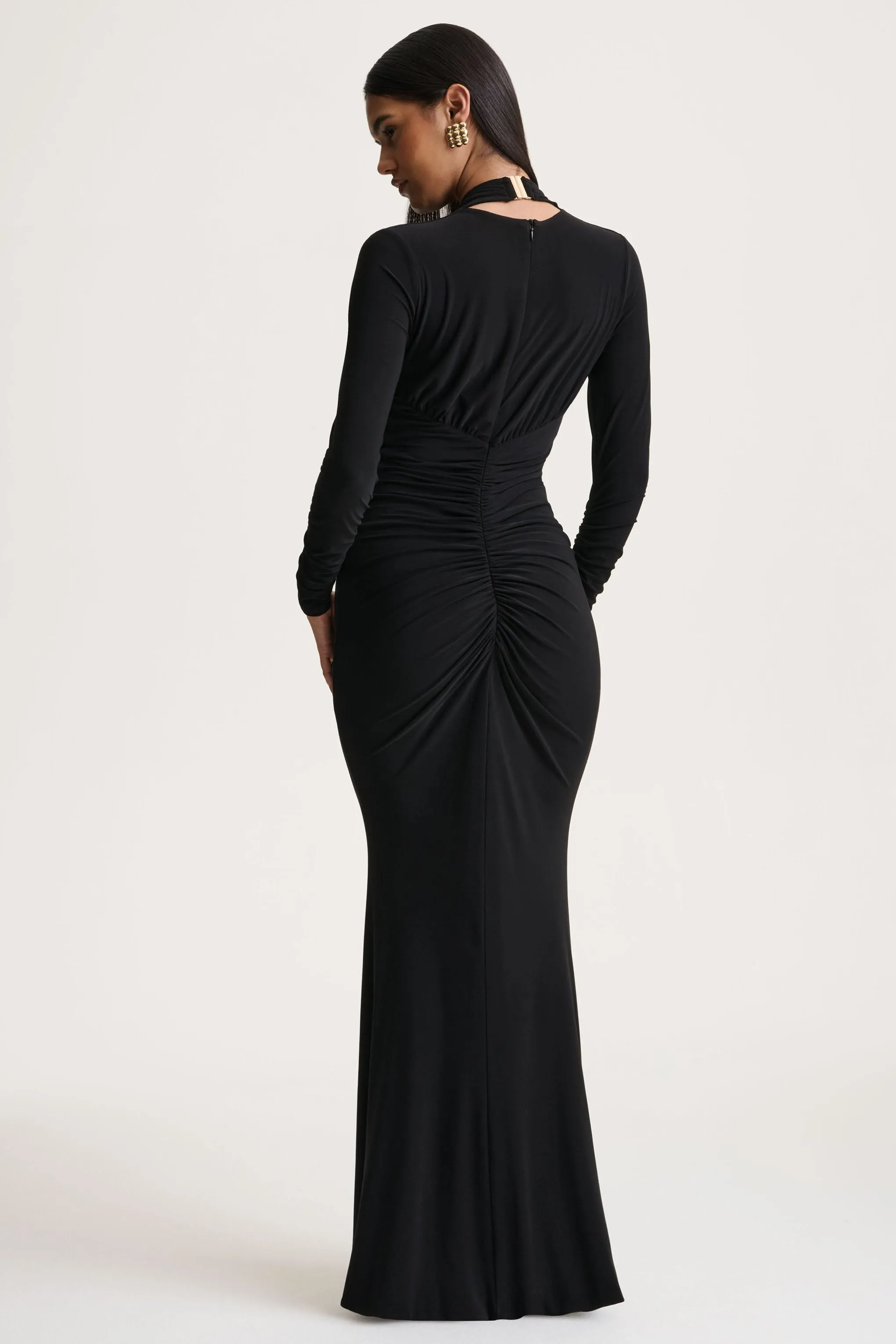 Tami | Black Plunge-Neck Long Sleeve Maxi Dress sold by Club L London product image thumbnail 2
