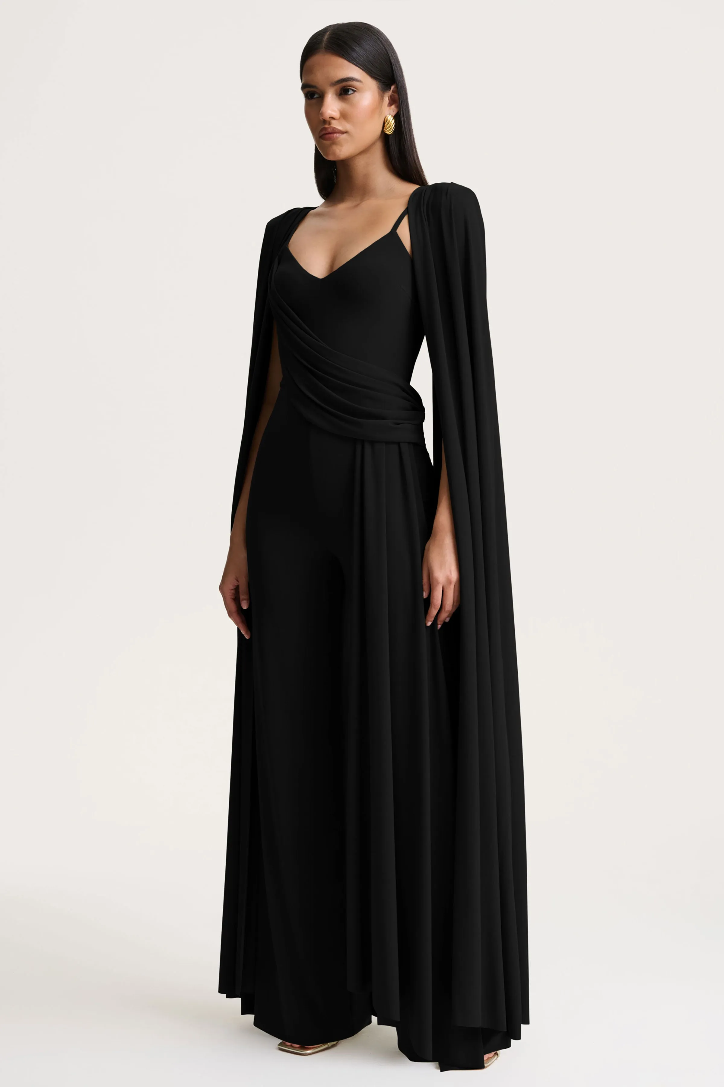 Labina | Black Plunge-Neck Jumpsuit With Cape-Sleeves sold by Club L London product image thumbnail 5