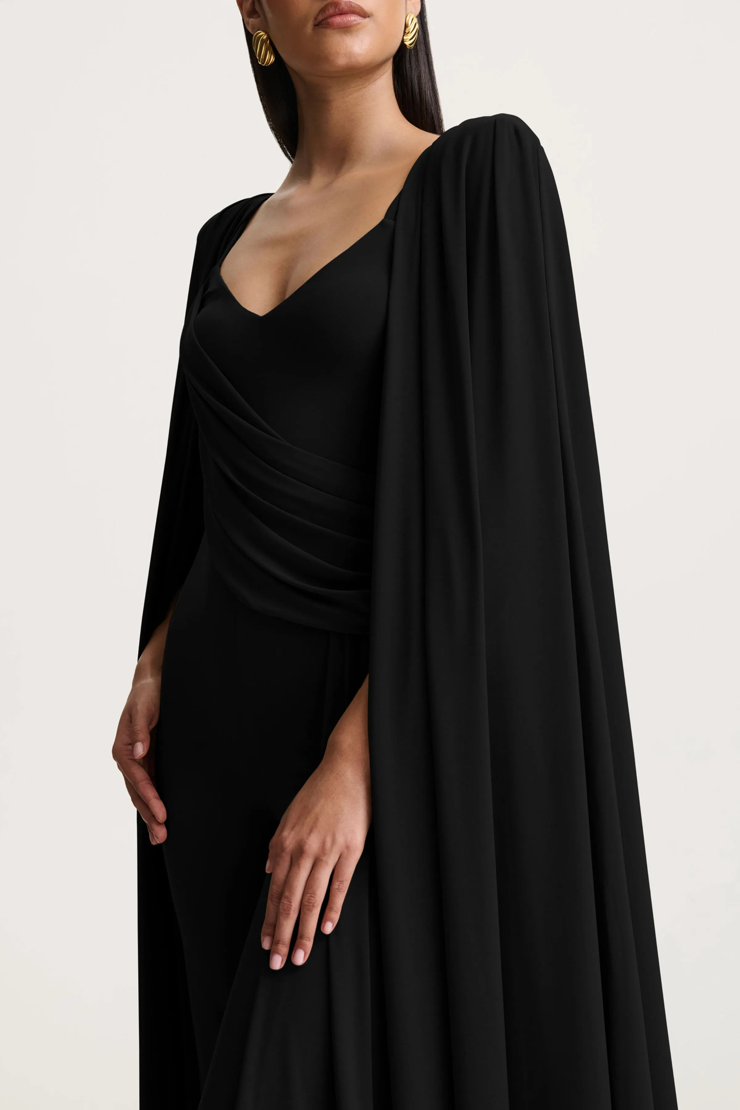 Labina | Black Plunge-Neck Jumpsuit With Cape-Sleeves sold by Club L London product image thumbnail 3