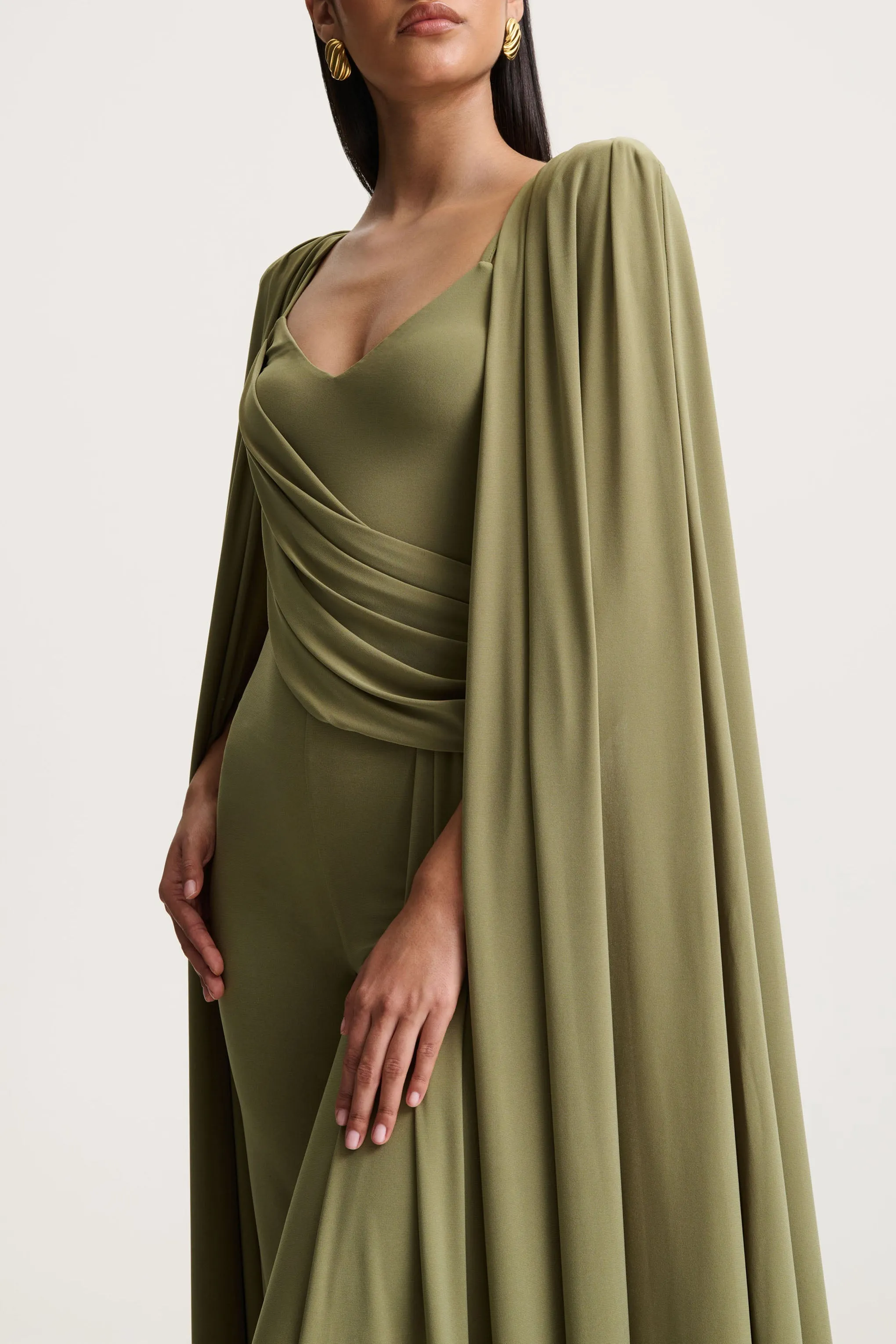 Labina | Green Plunge-Neck Jumpsuit With Cape-Sleeves sold by Club L London product image thumbnail 3