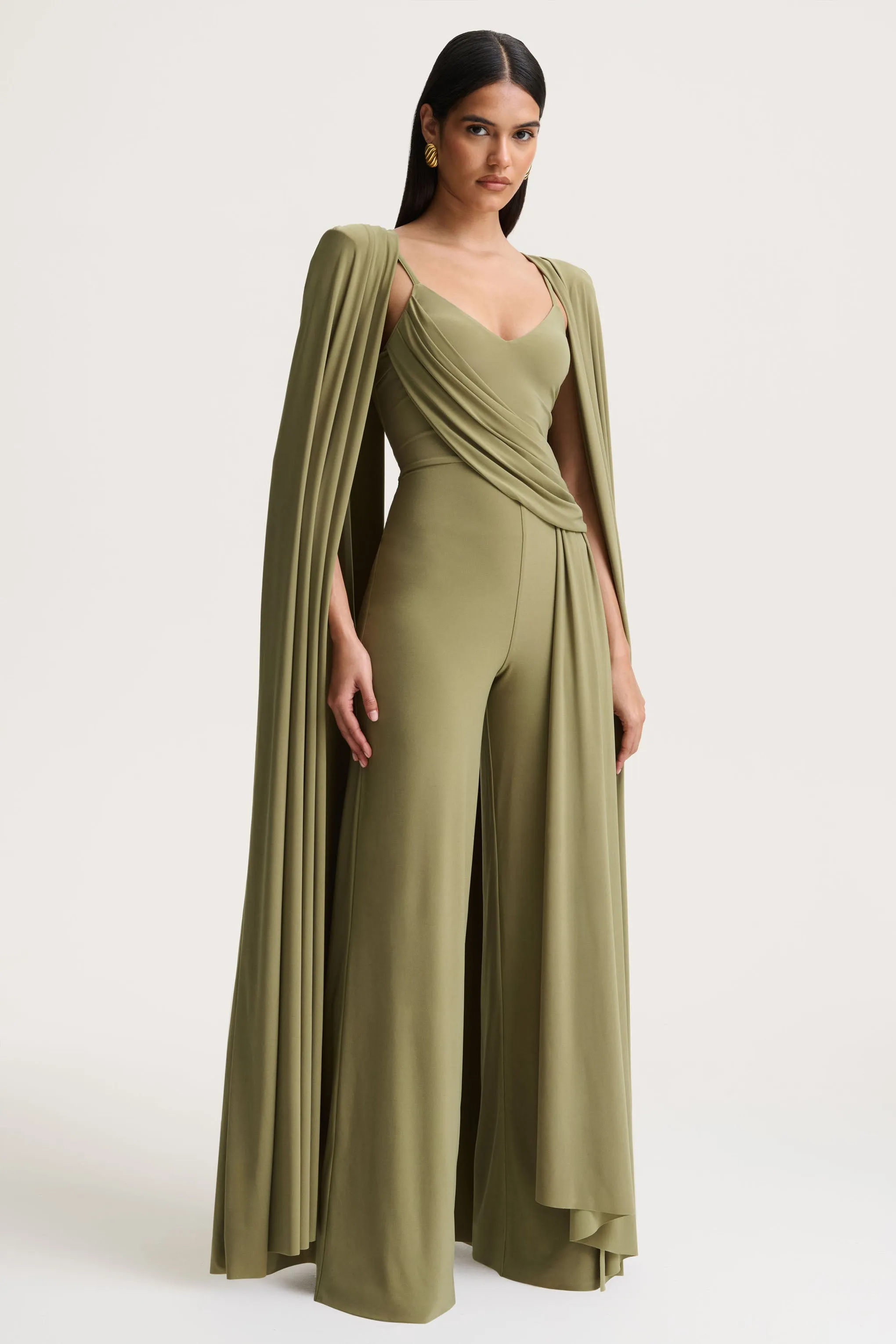 Labina | Green Plunge-Neck Jumpsuit With Cape-Sleeves sold by Club L London product image thumbnail 4