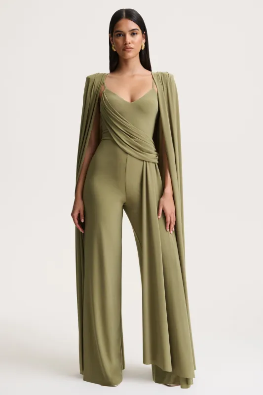 Labina | Green Plunge-Neck Jumpsuit With Cape-Sleeves sold by Club L London