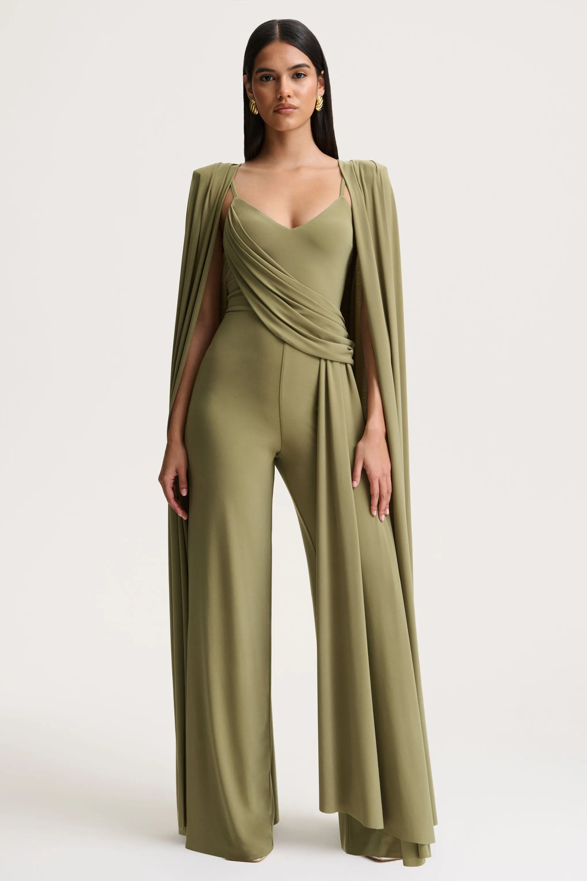 Labina | Green Plunge-Neck Jumpsuit With Cape-Sleeves sold by Club L London