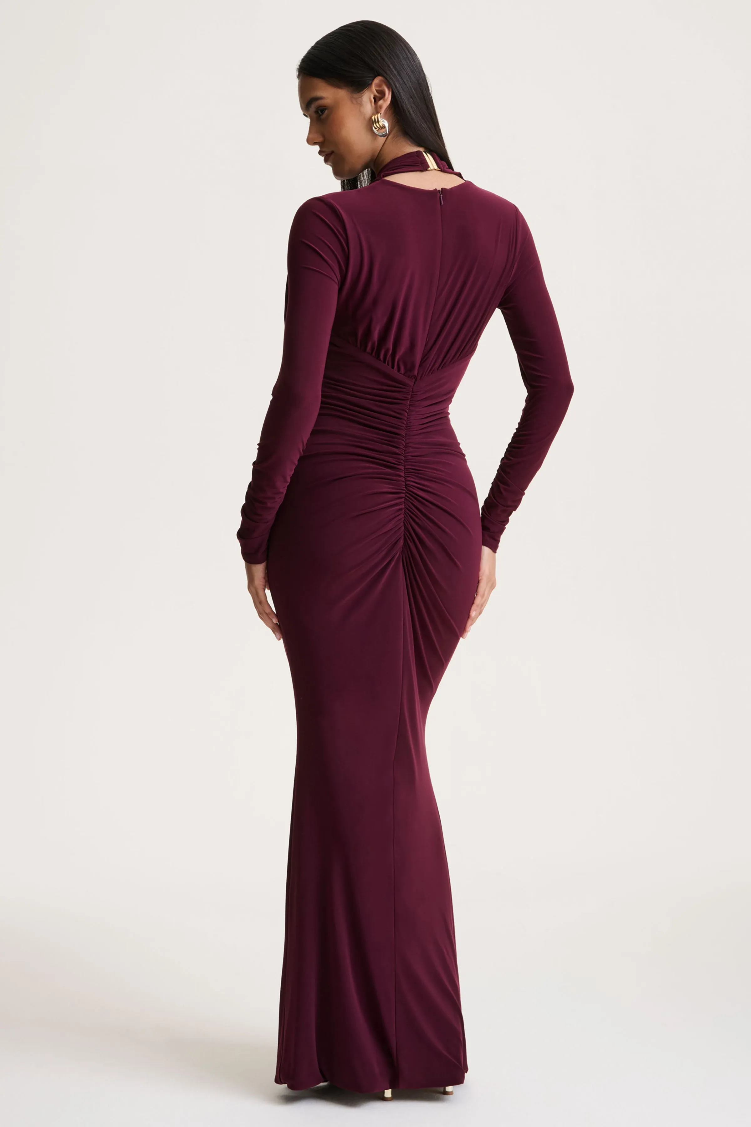Tami | Plum Plunge-Neck Long Sleeve Maxi Dress sold by Club L London product image thumbnail 2