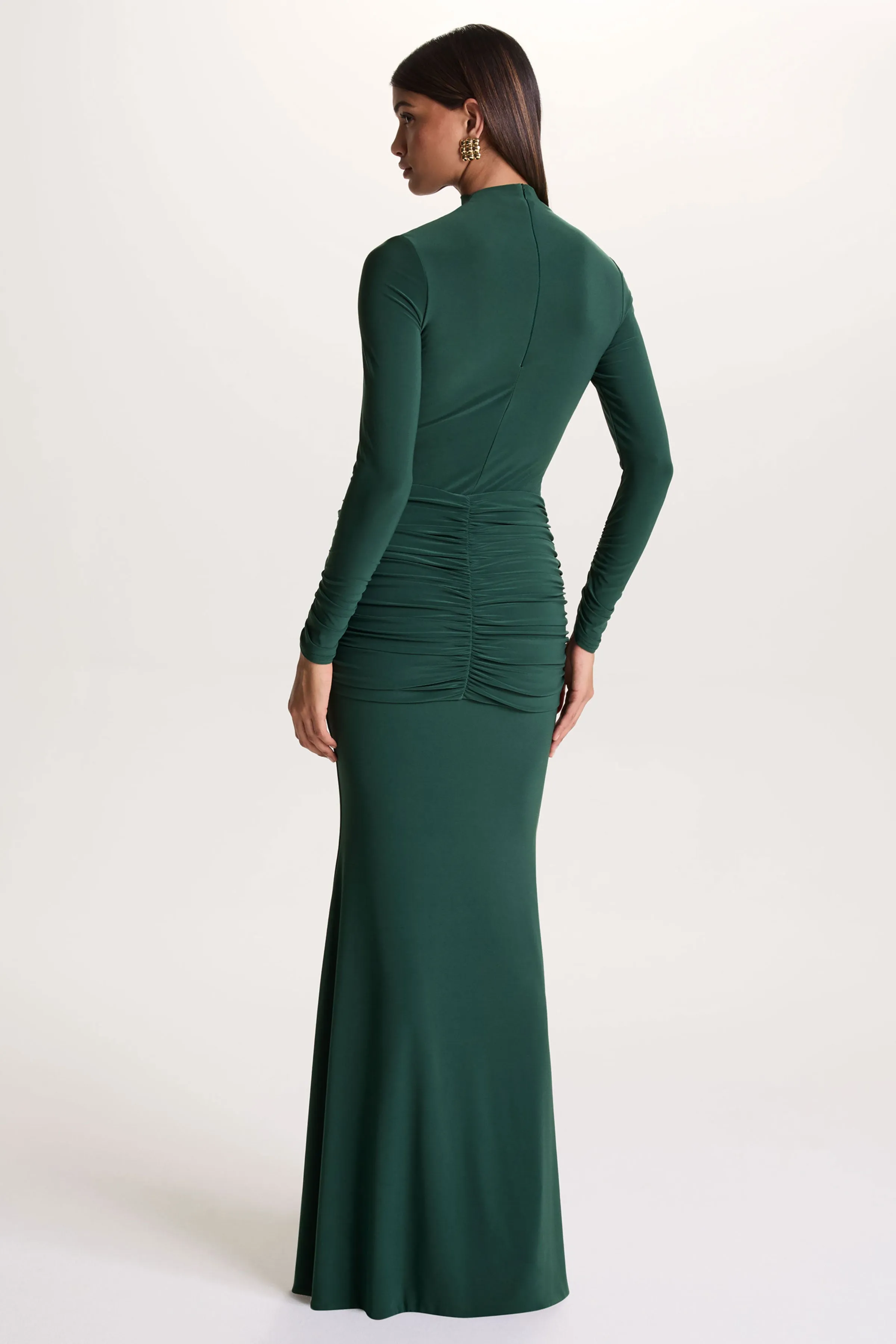 Solarium | Dark Green Long-Sleeve Maxi Dress With Gold Detail sold by Club L London product image thumbnail 2