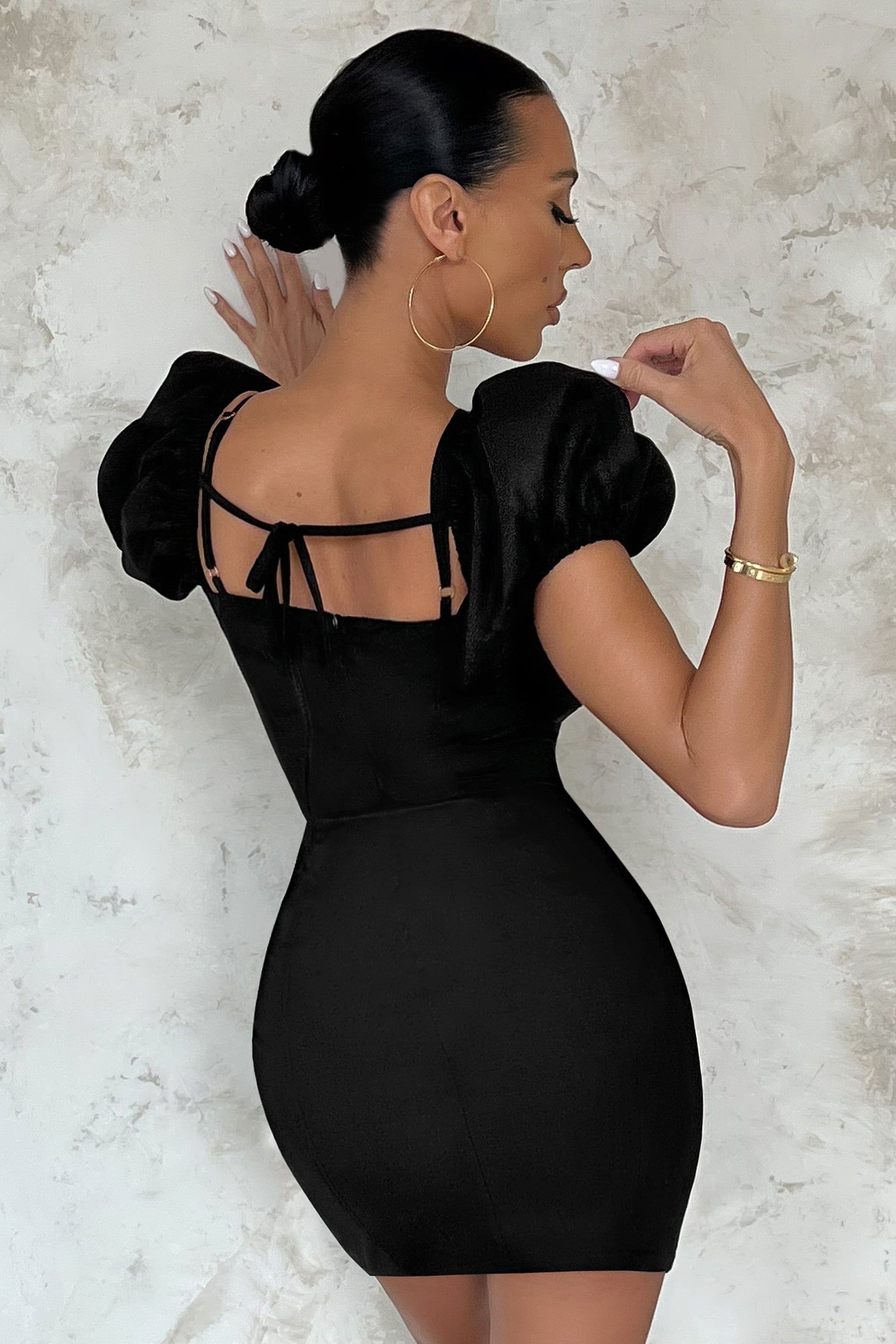 The Heat | Black Puff Sleeve Strap Detail Mini Dress sold by Club L London product image thumbnail 7