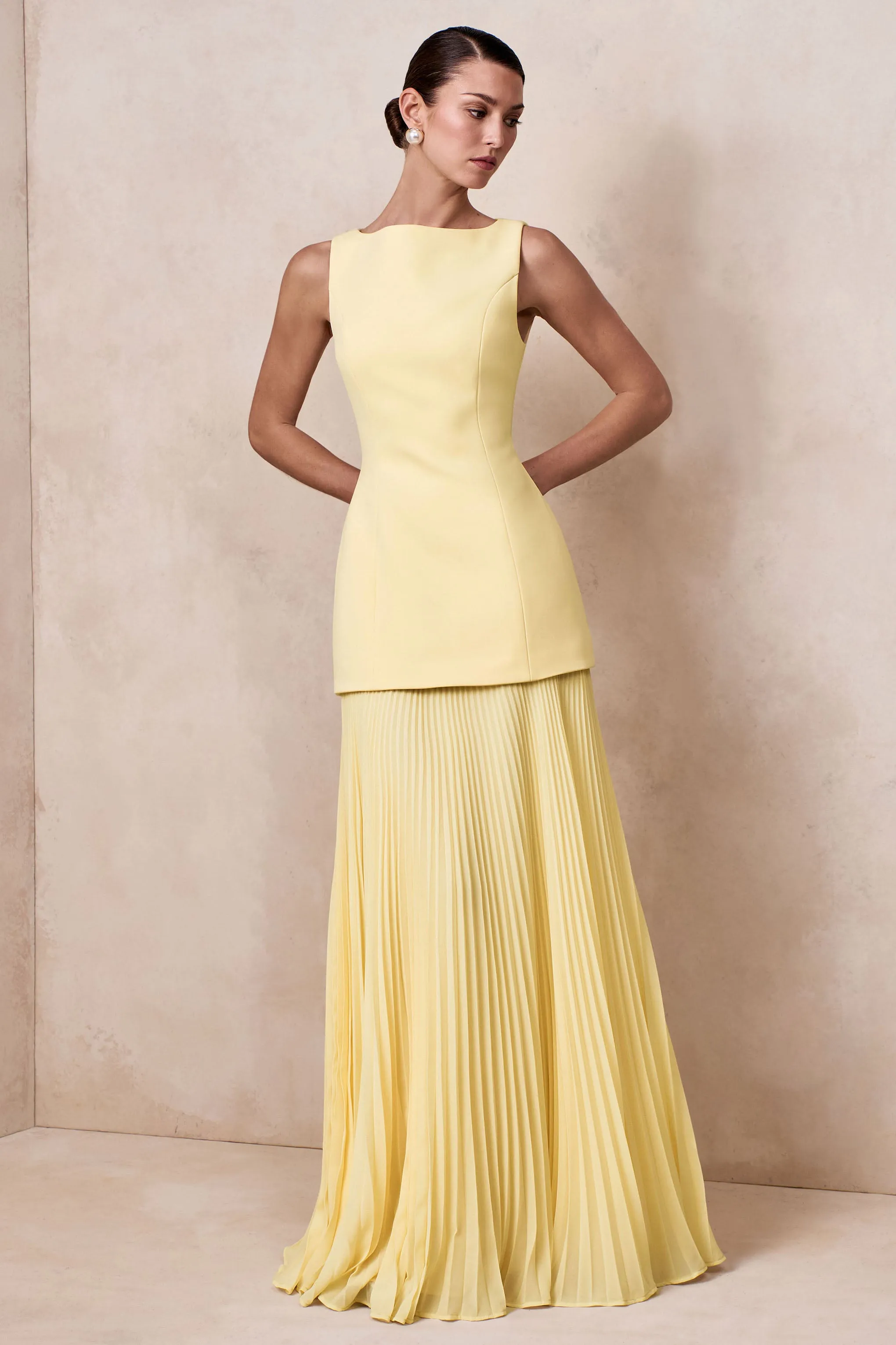 Hadley | Lemon Boat-Neck Maxi Dress With Drop-Waist sold by Club L London product image thumbnail 3