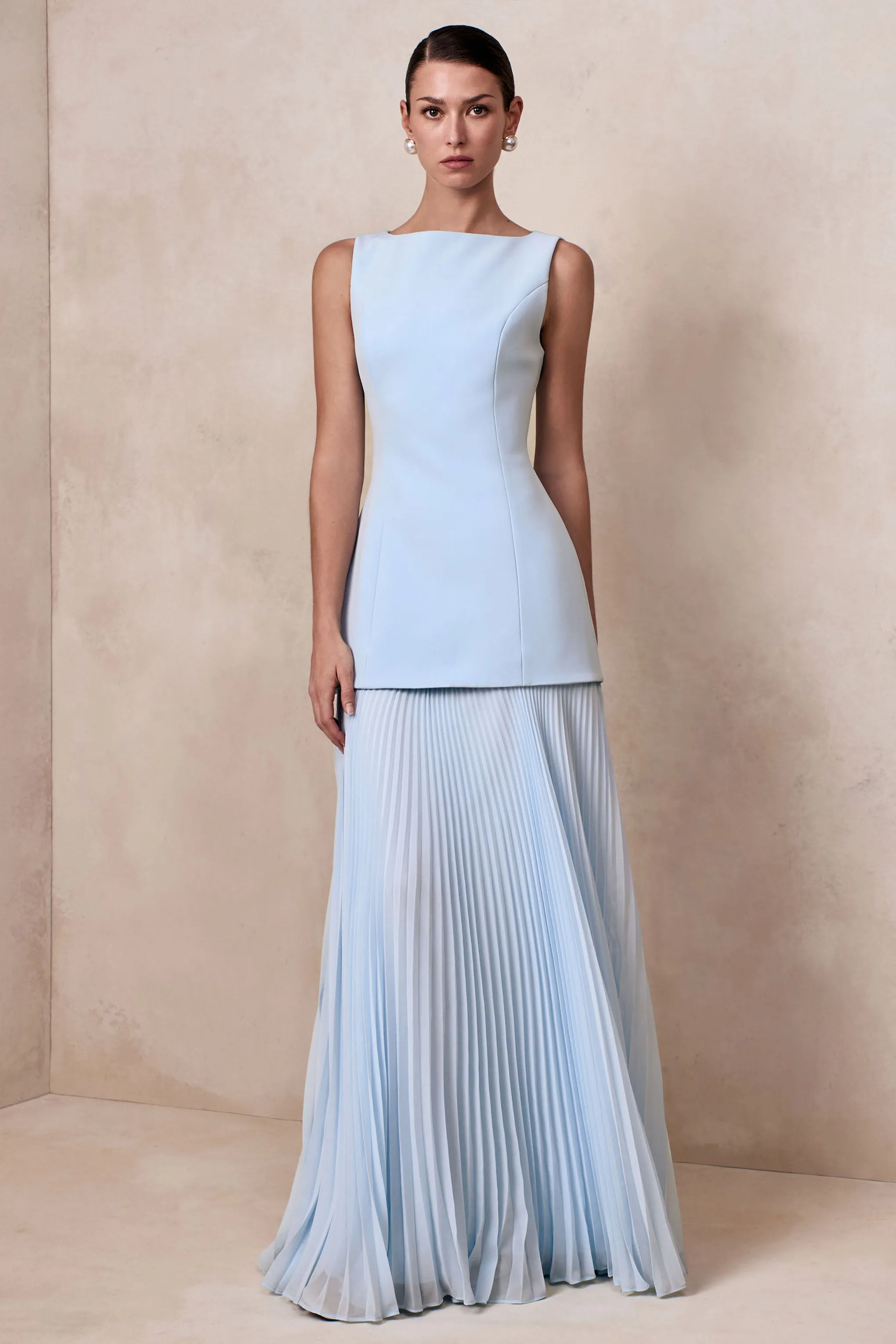 Hadley | Powder Blue Boat-Neck Maxi Dress With Drop-Waist sold by Club L London product image thumbnail 5