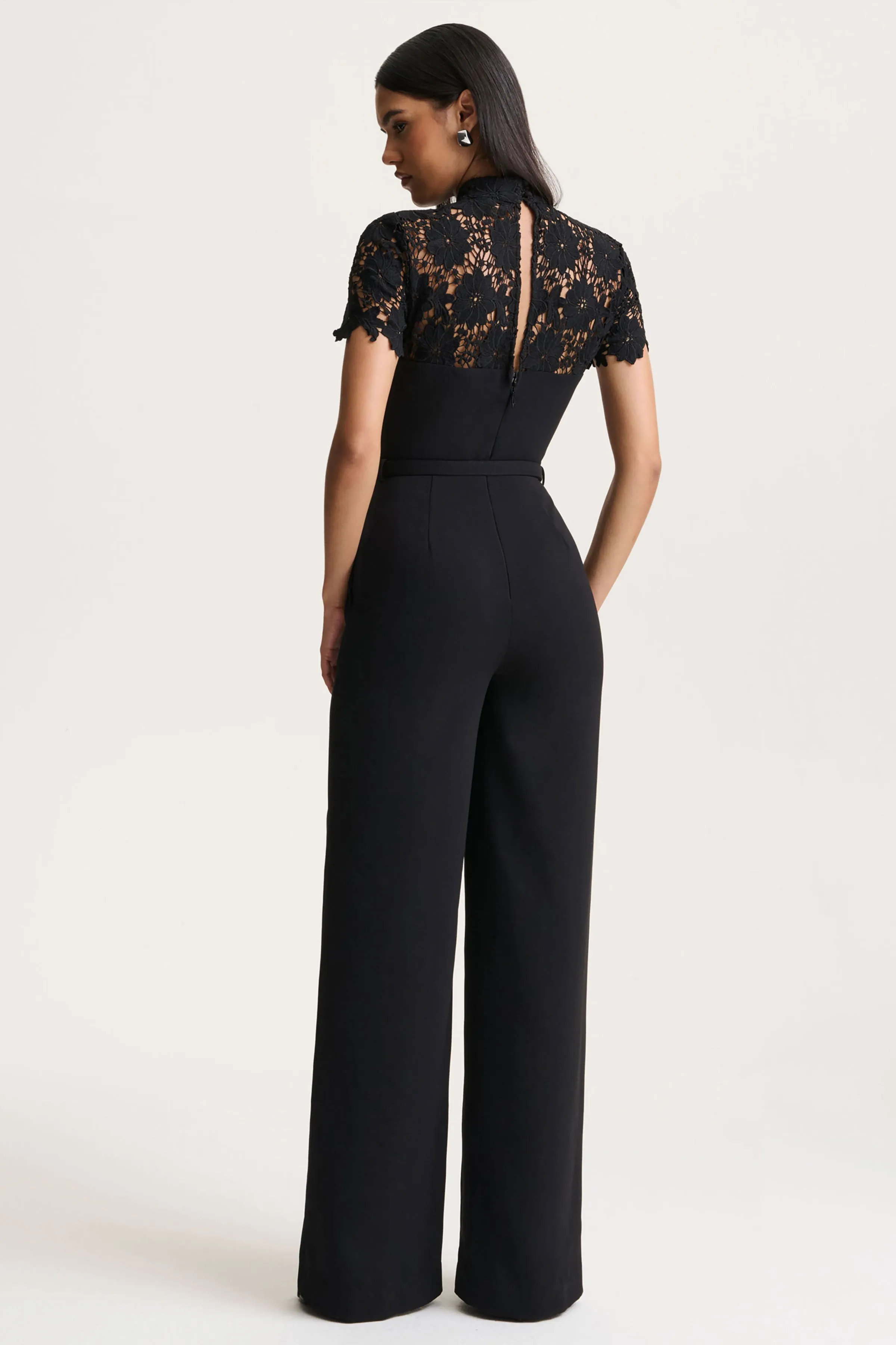 Orlina | Black High-Neck Jumpsuit With Lace Detailing sold by Club L London product image thumbnail 2