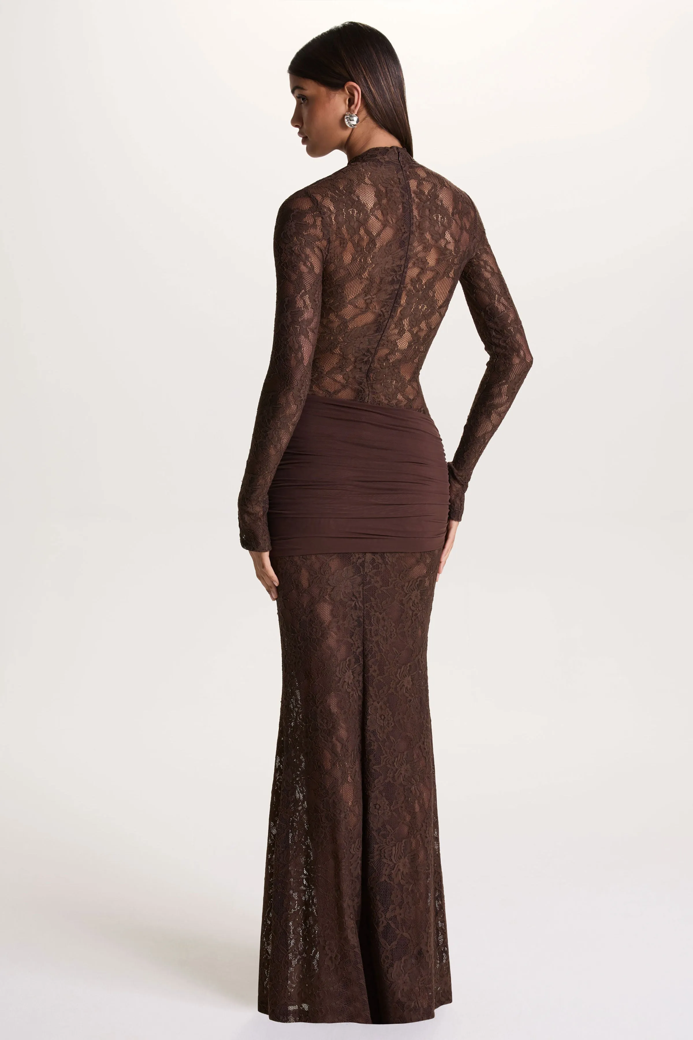Akira | Brown Lace Maxi Dress With Sash-Detail sold by Club L London product image thumbnail 2