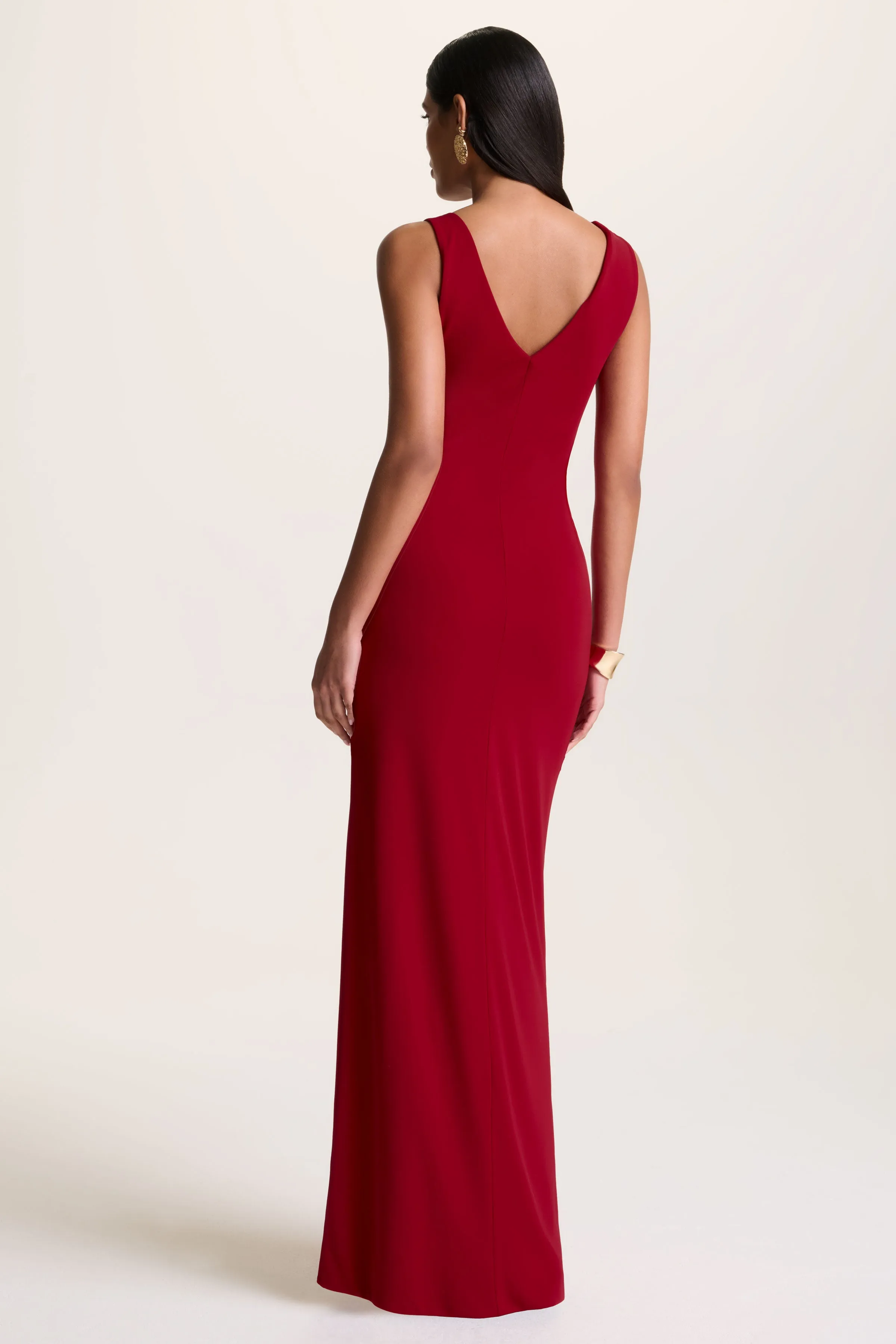 Vesperelle | Red Scoop-Neck Maxi Dress With Gathered-Detailing sold by Club L London product image thumbnail 2