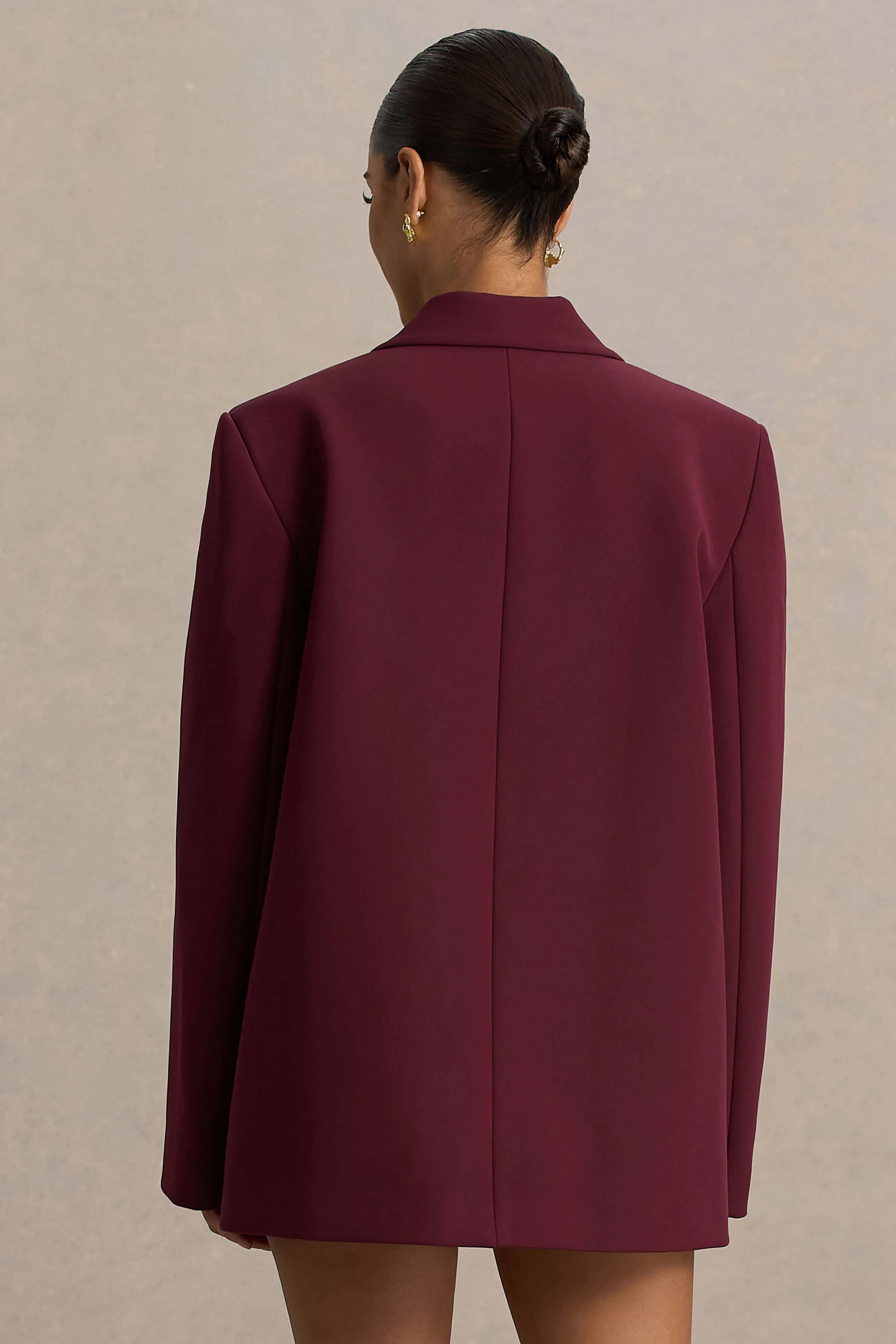 Katherine | Burgundy Plunge-Neck Oversized Blazer sold by Club L London product image thumbnail 3