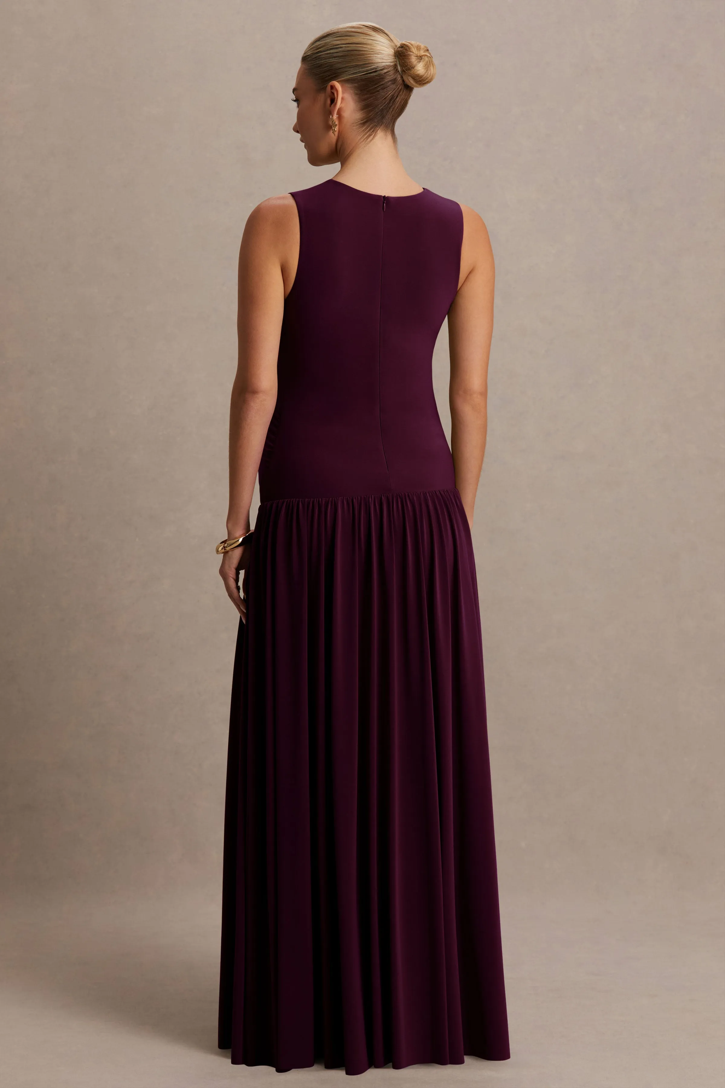 Outline | Plum Crew-Neck Maternity Maxi Dress With Pleated Skirt sold by Club L London product image thumbnail 2