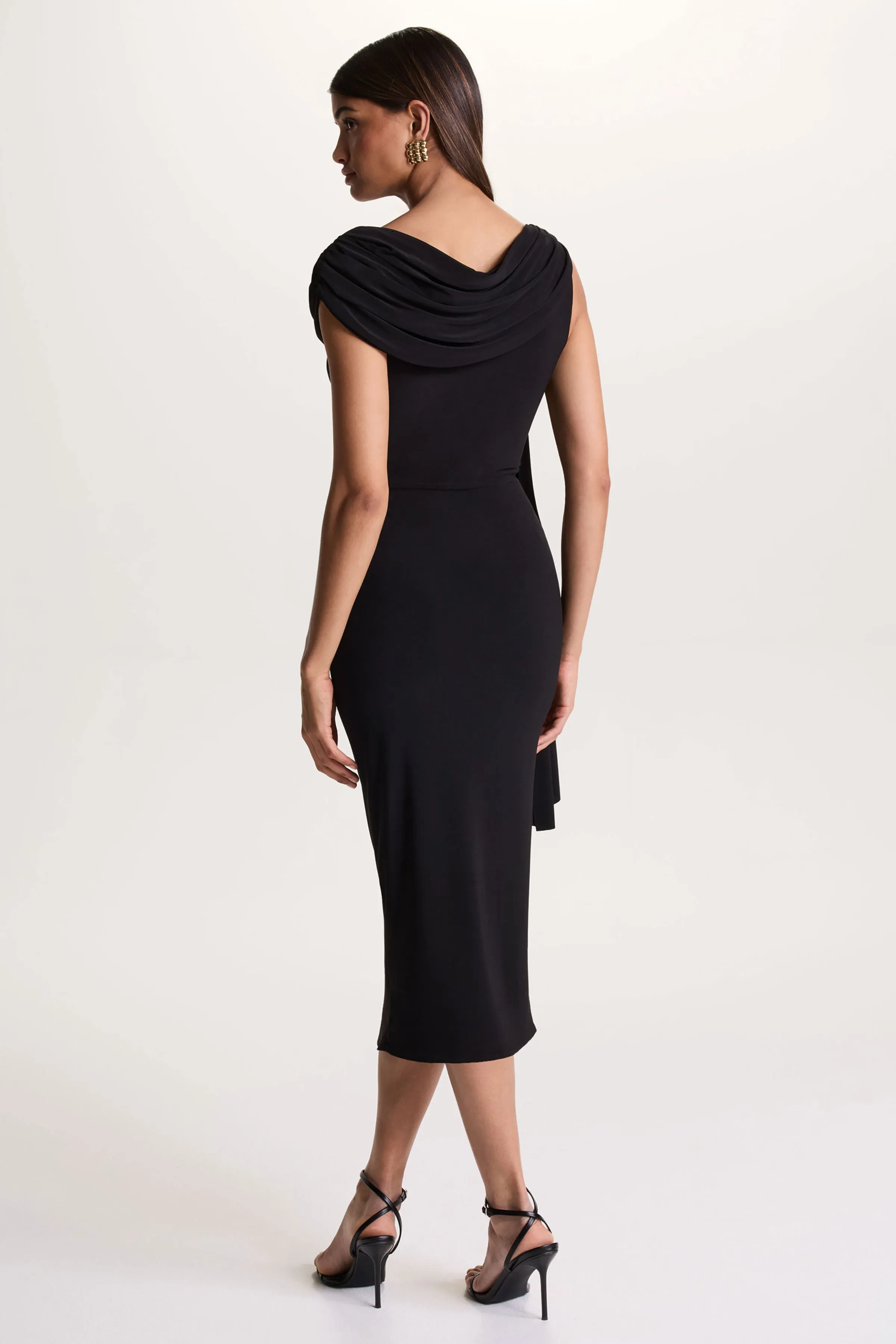 Mirelda | Black Asymmetric-Neck Midi Dress With Gold-Detail sold by Club L London product image thumbnail 2