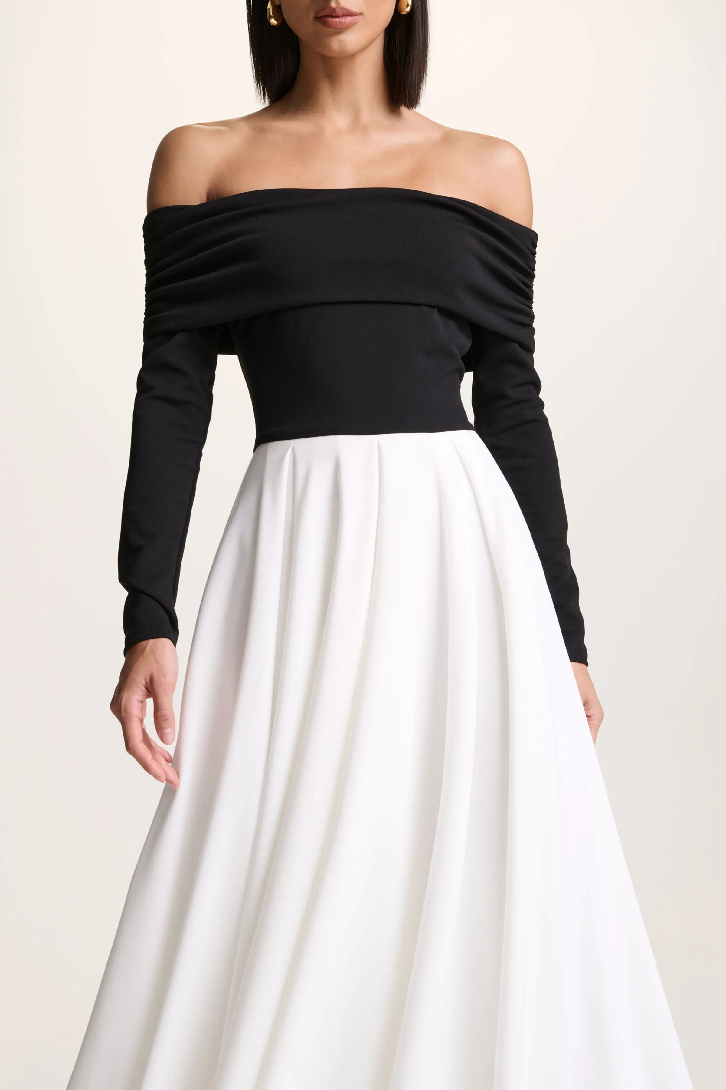 Frederica | Black And White Bardot-Neck Midi Dress sold by Club L London product image thumbnail 3