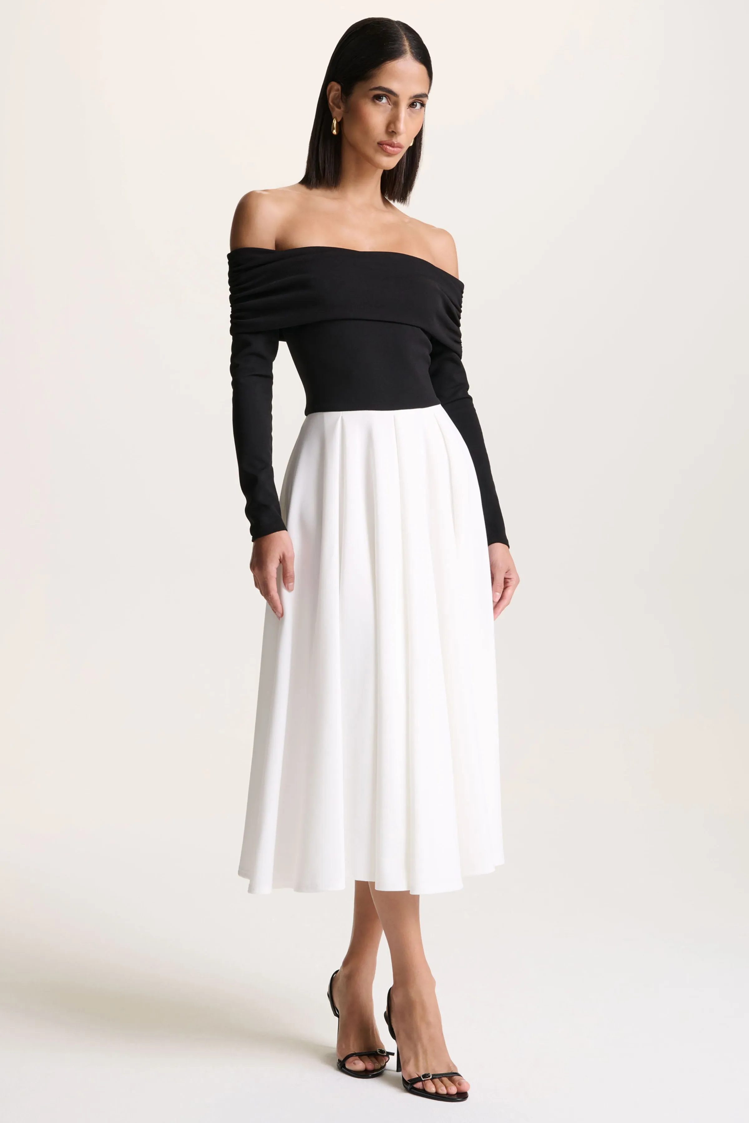 Frederica | Black And White Bardot-Neck Midi Dress sold by Club L London product image thumbnail 4