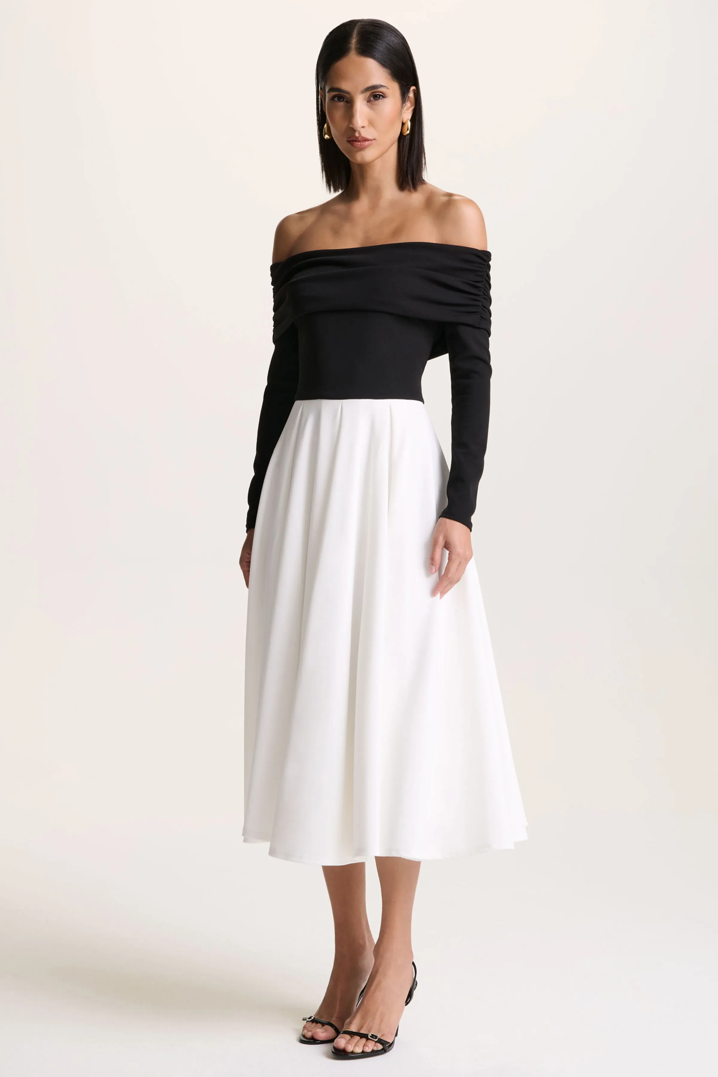Frederica | Black And White Bardot-Neck Midi Dress sold by Club L London product image thumbnail 5
