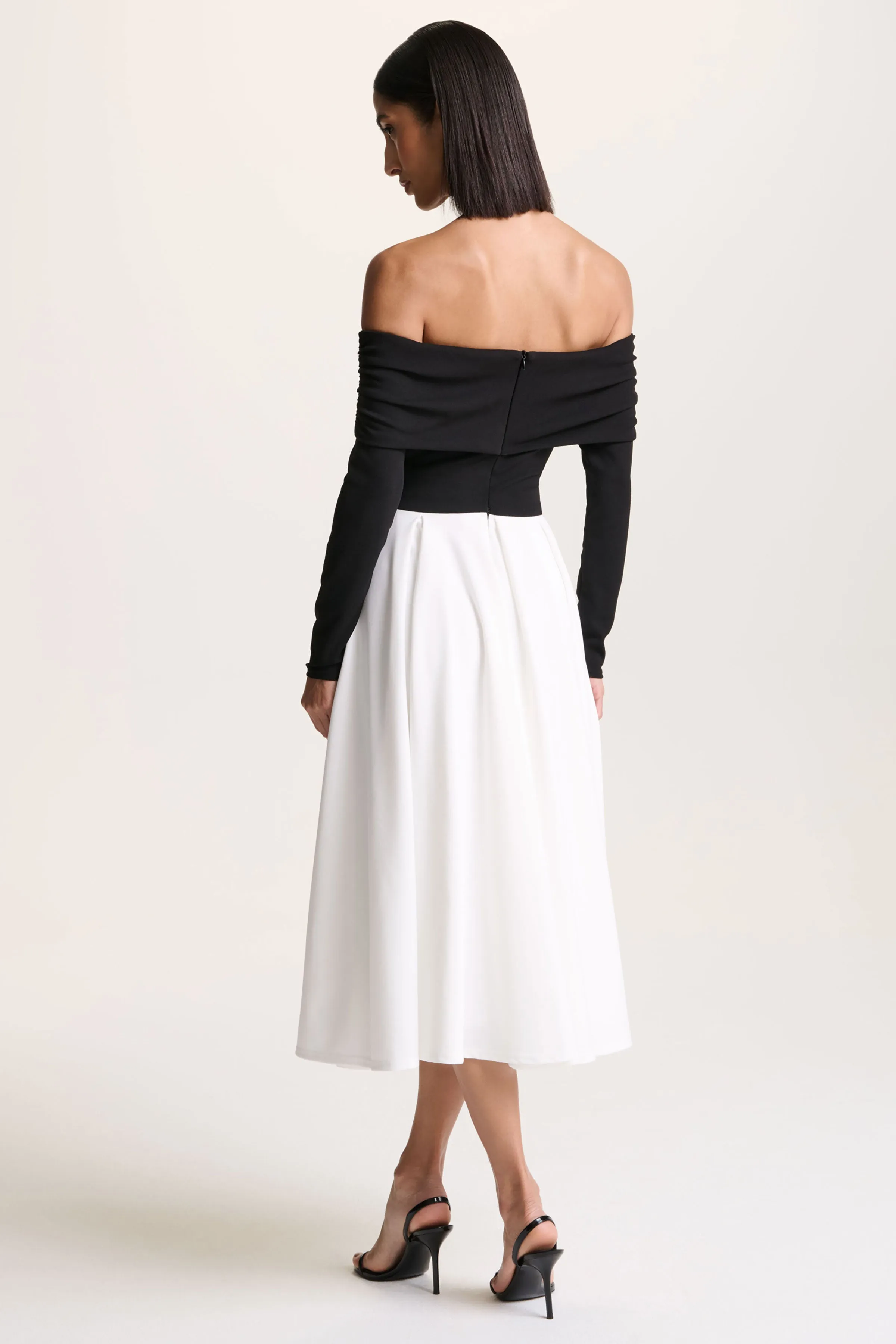 Frederica | Black And White Bardot-Neck Midi Dress sold by Club L London product image thumbnail 2