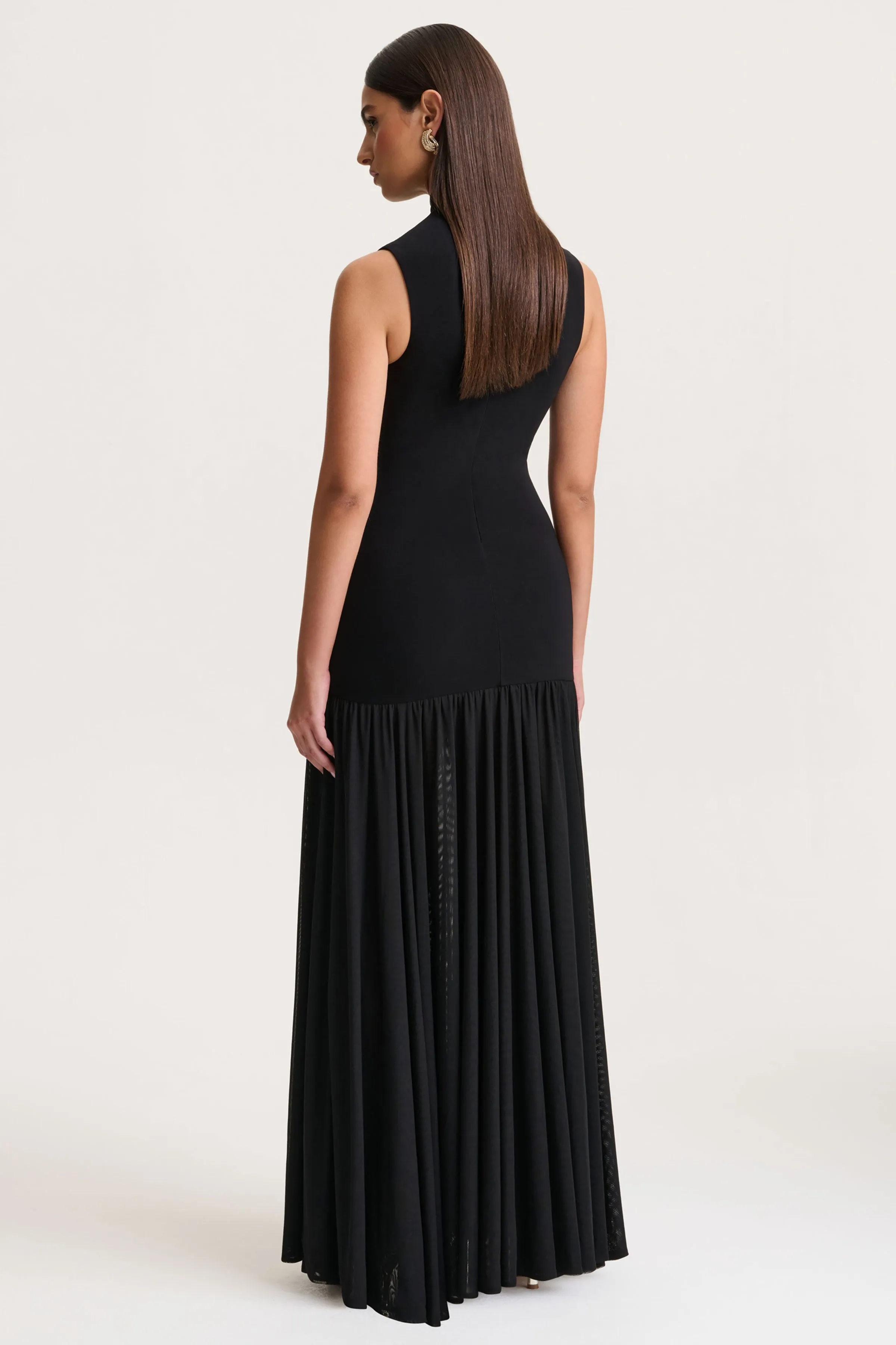 Gigi | Black High-Neck Maxi Dress With Drop-Waist And Sheer Skirt sold by Club L London product image thumbnail 2
