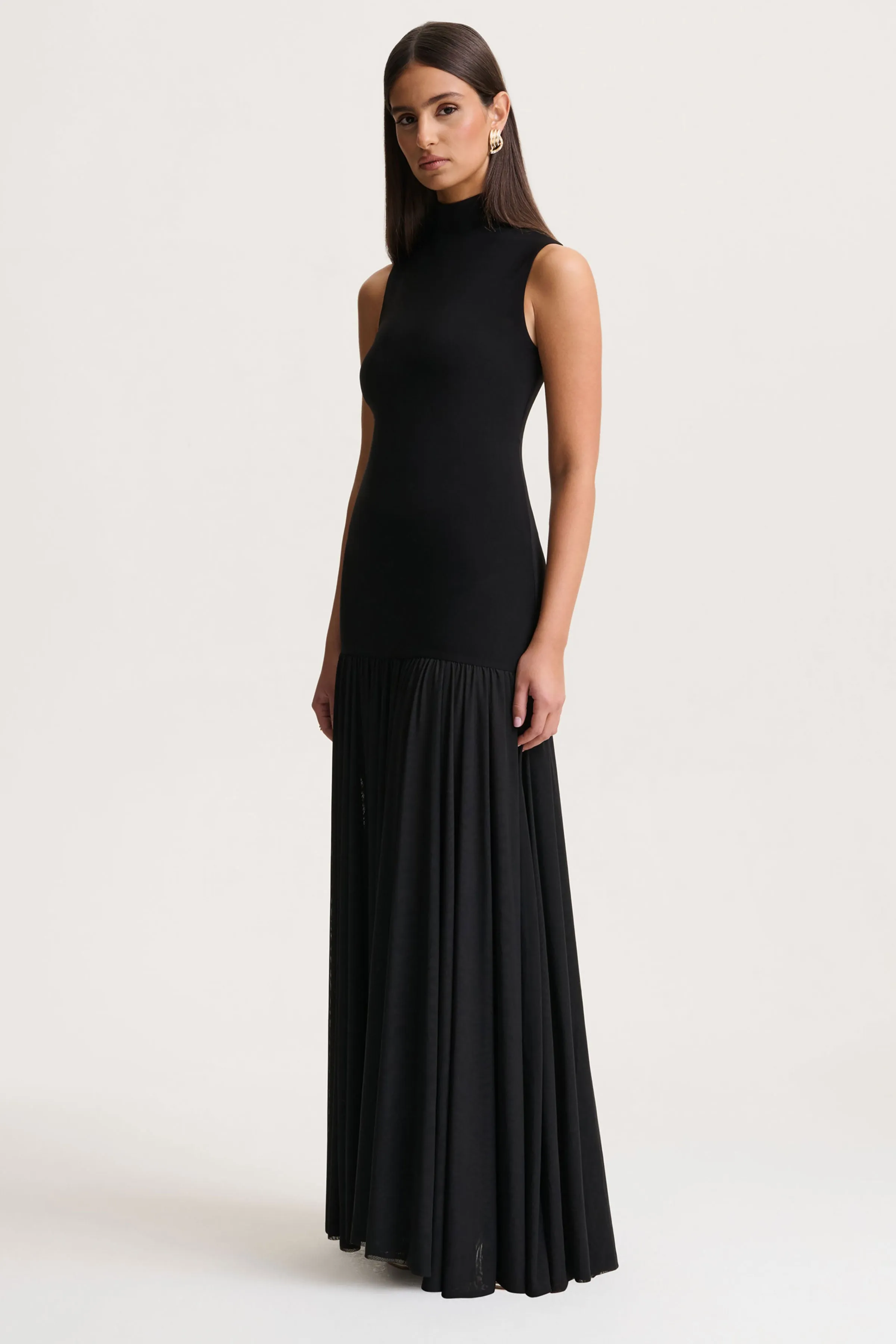 Gigi | Black High-Neck Maxi Dress With Drop-Waist And Sheer Skirt sold by Club L London product image thumbnail 4