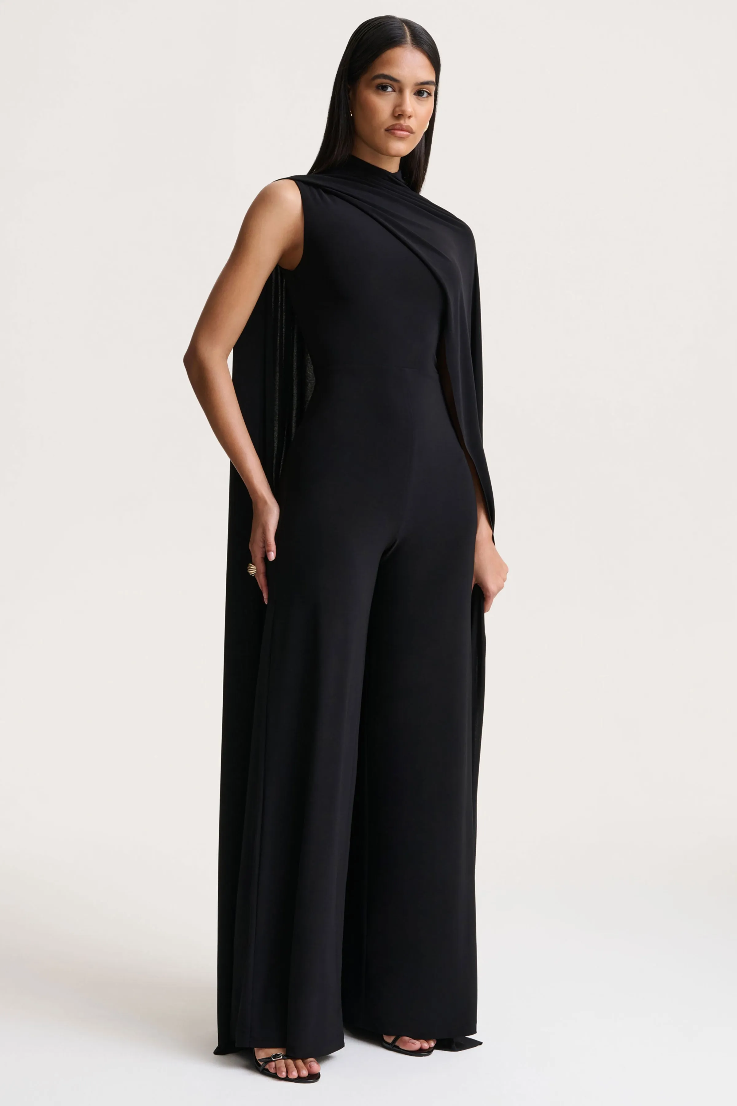 Seema | Black High-Neck Jumpsuit With Cape sold by Club L London product image thumbnail 5