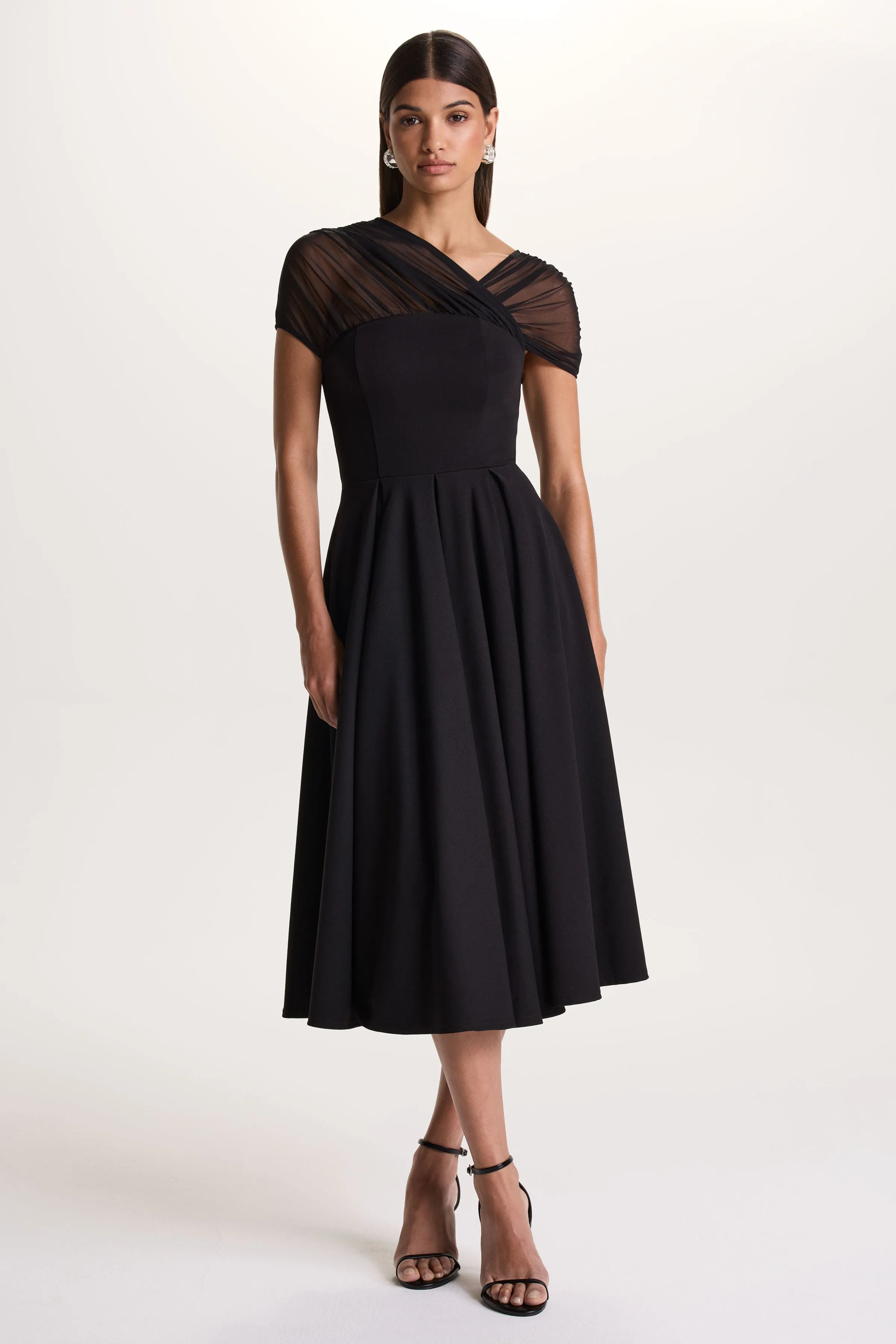 Rosette | Black Asymmetric-Neck Midi Dress sold by Club L London