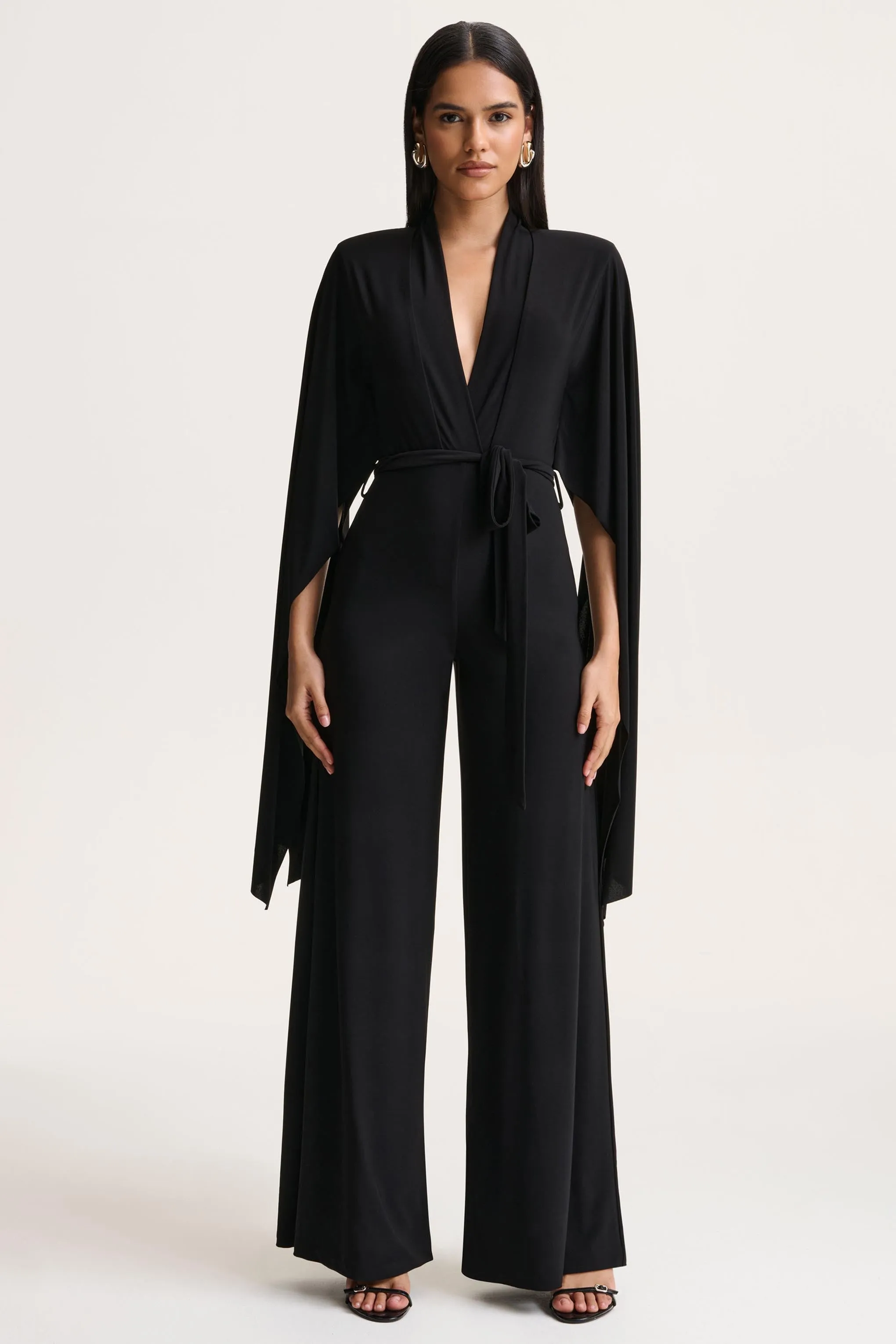 Laurina | Black Plunge-Neck Jumpsuit sold by Club L London