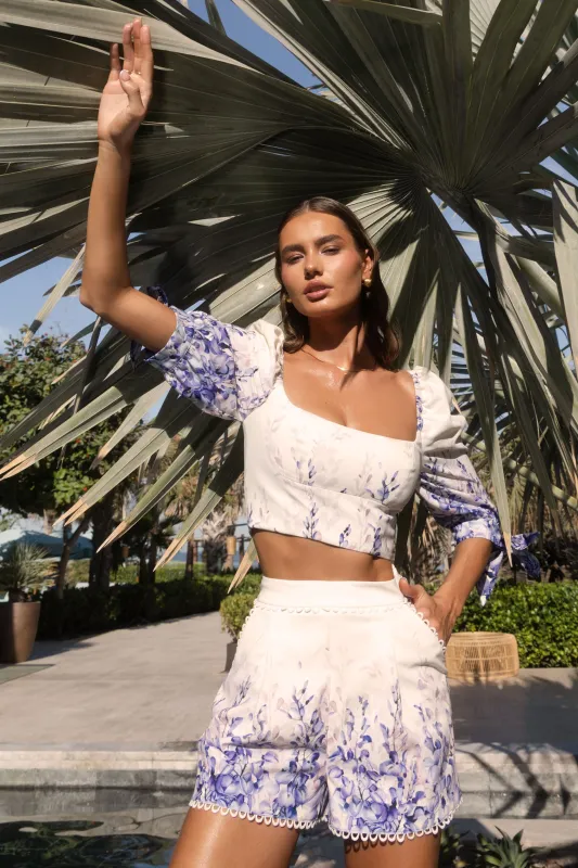 Bibi | Wisteria Print Puff-Sleeve Top sold by Club L London