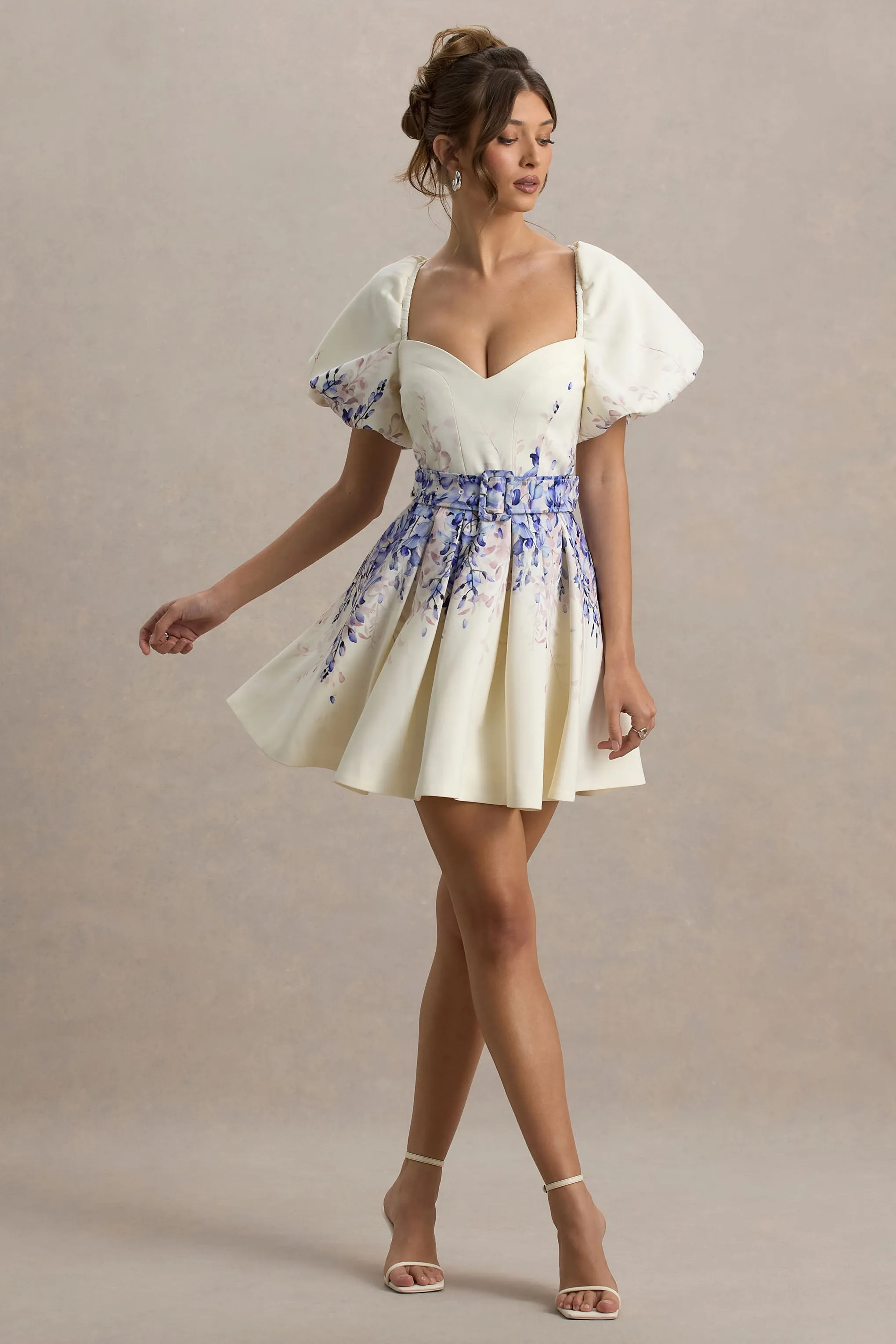 Tapia | Wisteria Print Belted Mini Dress sold by Club L London product image thumbnail 5