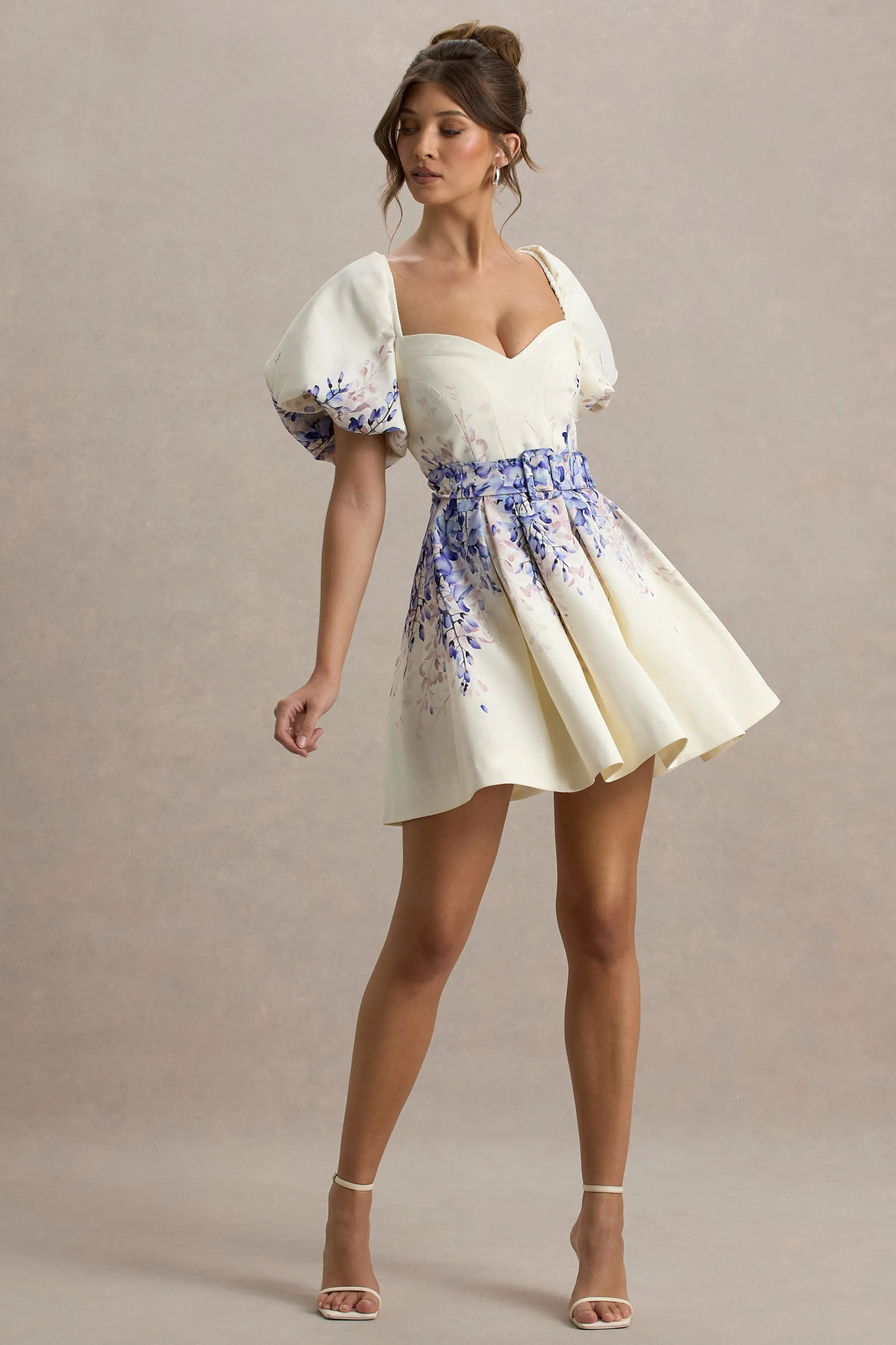 Tapia | Wisteria Print Belted Mini Dress sold by Club L London product image thumbnail 4