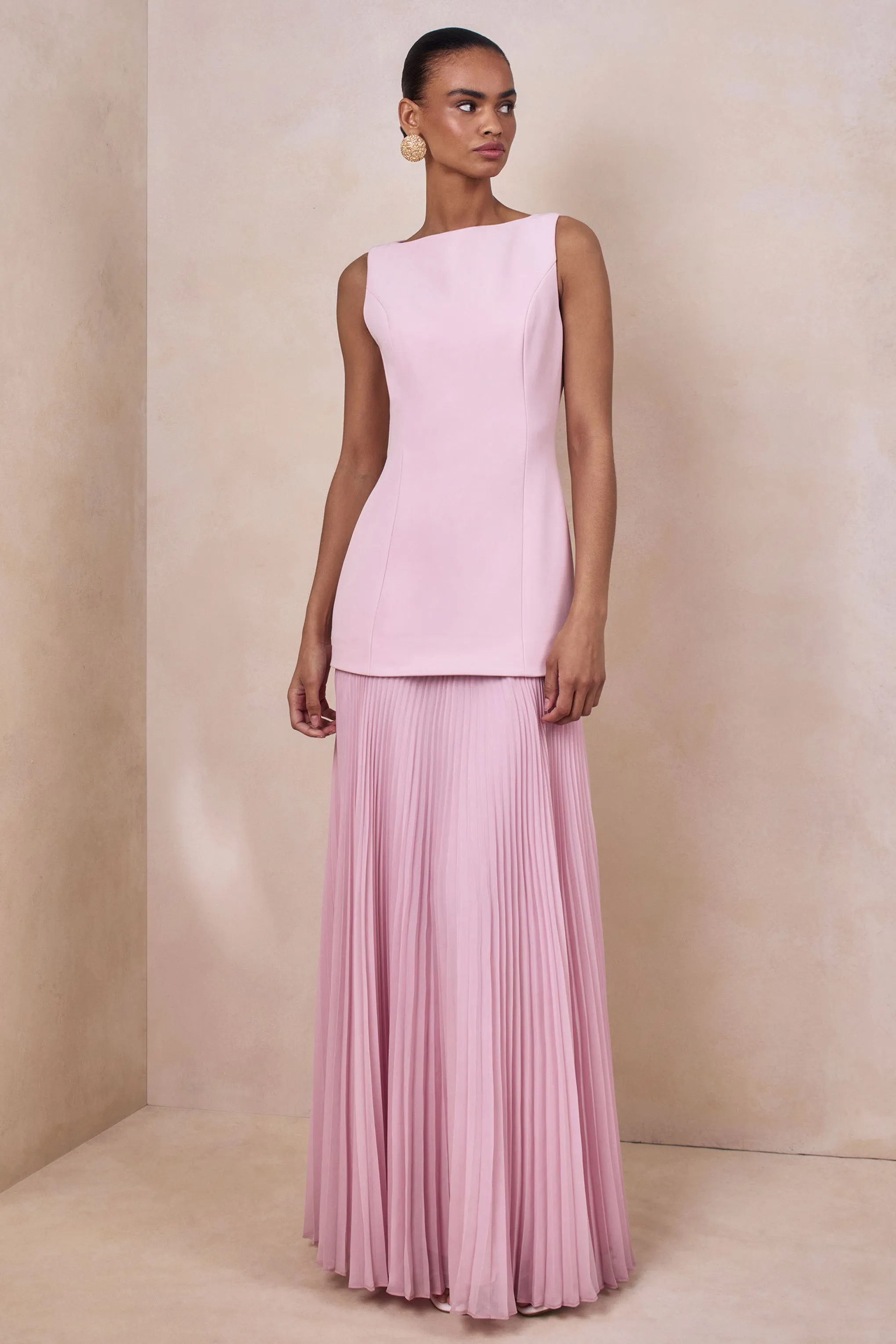 Hadley | Light-Pink Boat-Neck Maxi Dress With Drop-Waist sold by Club L London product image thumbnail 5