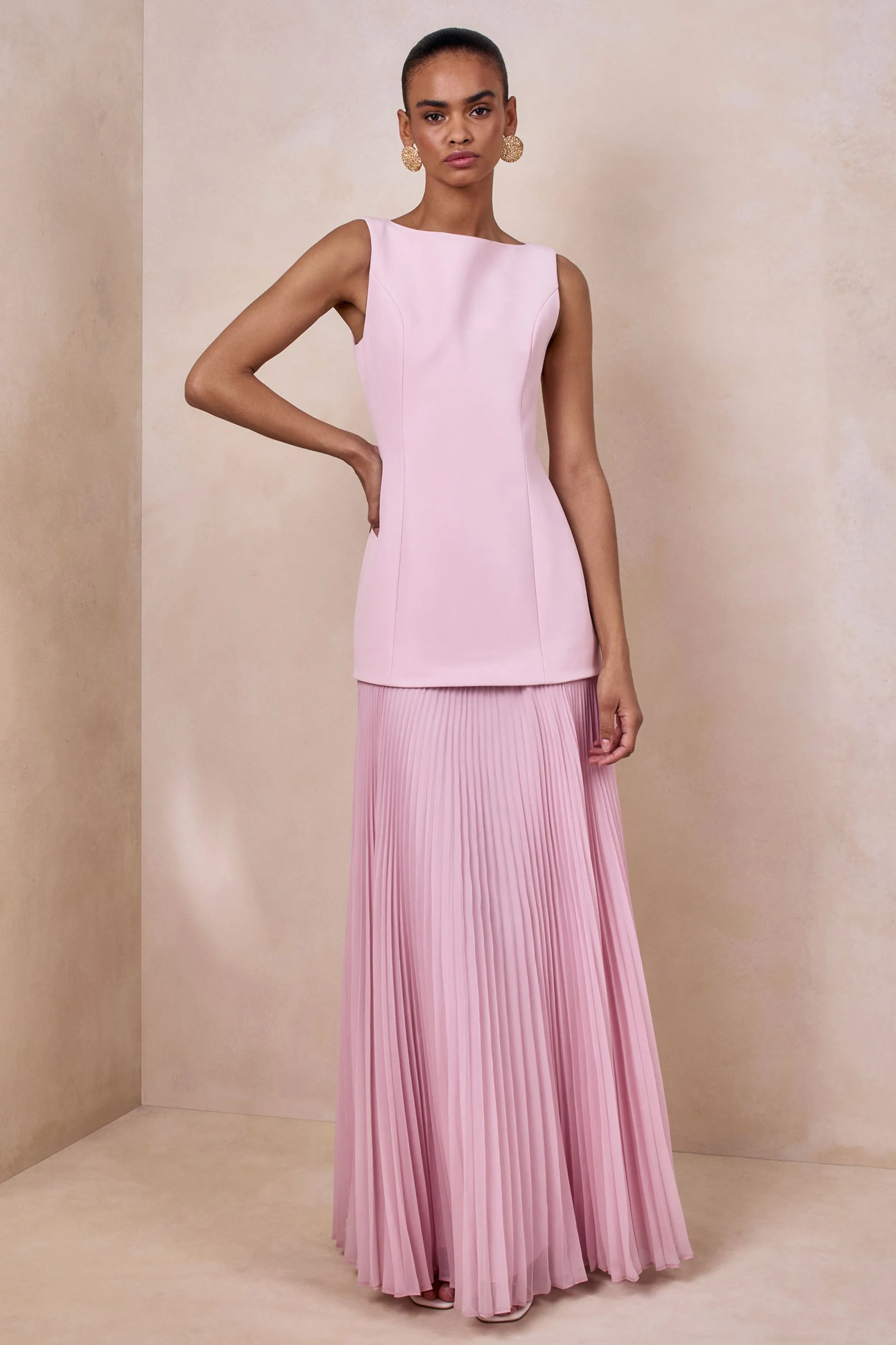 Hadley | Light-Pink Boat-Neck Maxi Dress With Drop-Waist sold by Club L London product image thumbnail 4