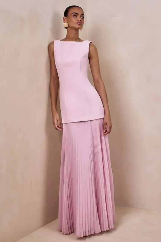 Hadley | Light-Pink Boat-Neck Maxi Dress With Drop-Waist sold by Club L London