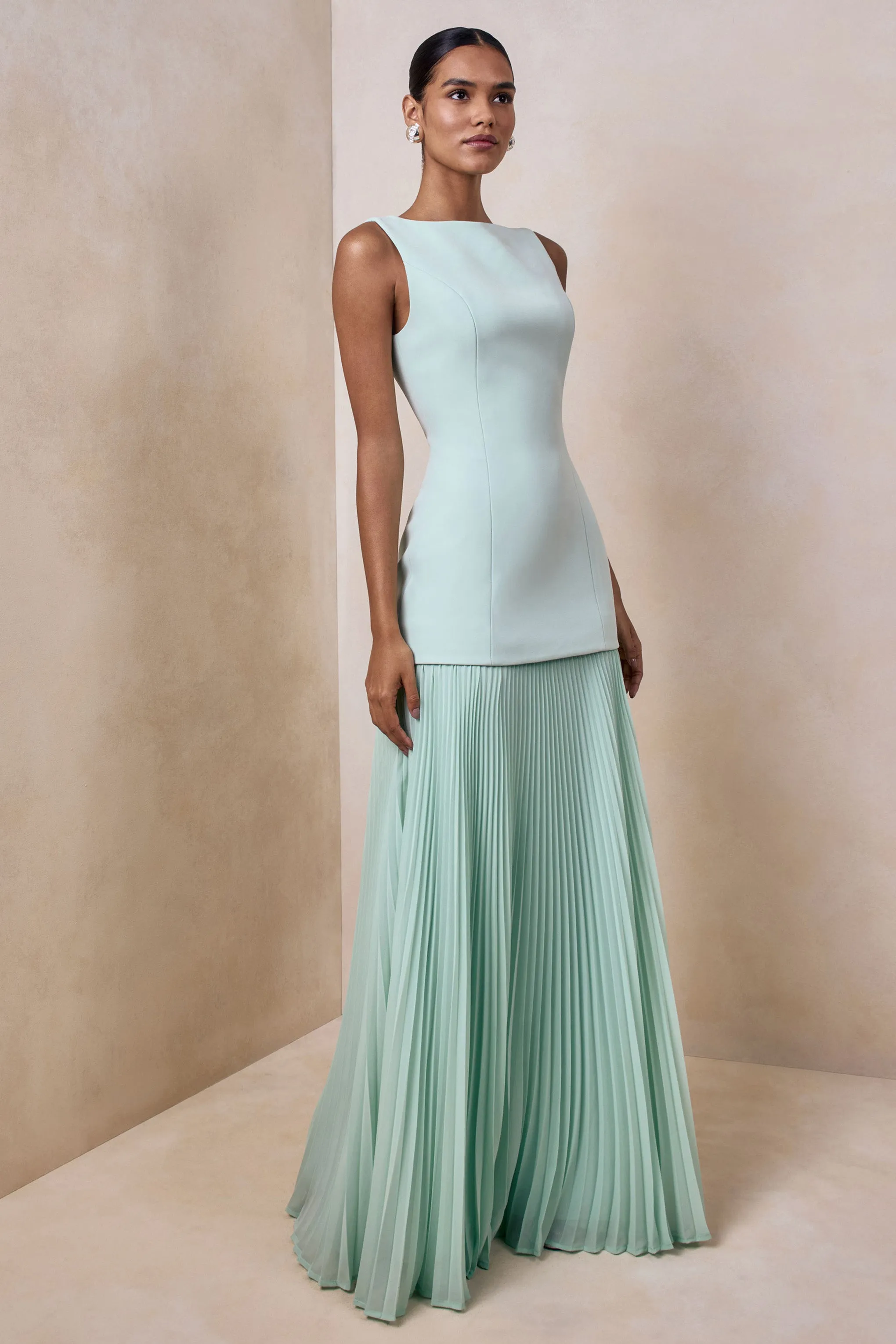 Hadley | Sage Boat-Neck Maxi Dress With Drop-Waist sold by Club L London product image thumbnail 4