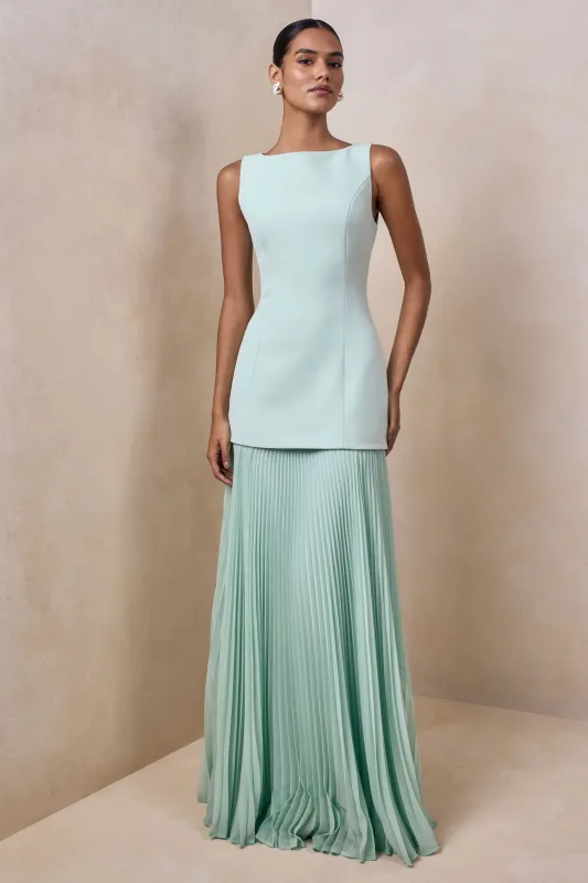 Hadley | Sage Boat-Neck Maxi Dress With Drop-Waist sold by Club L London