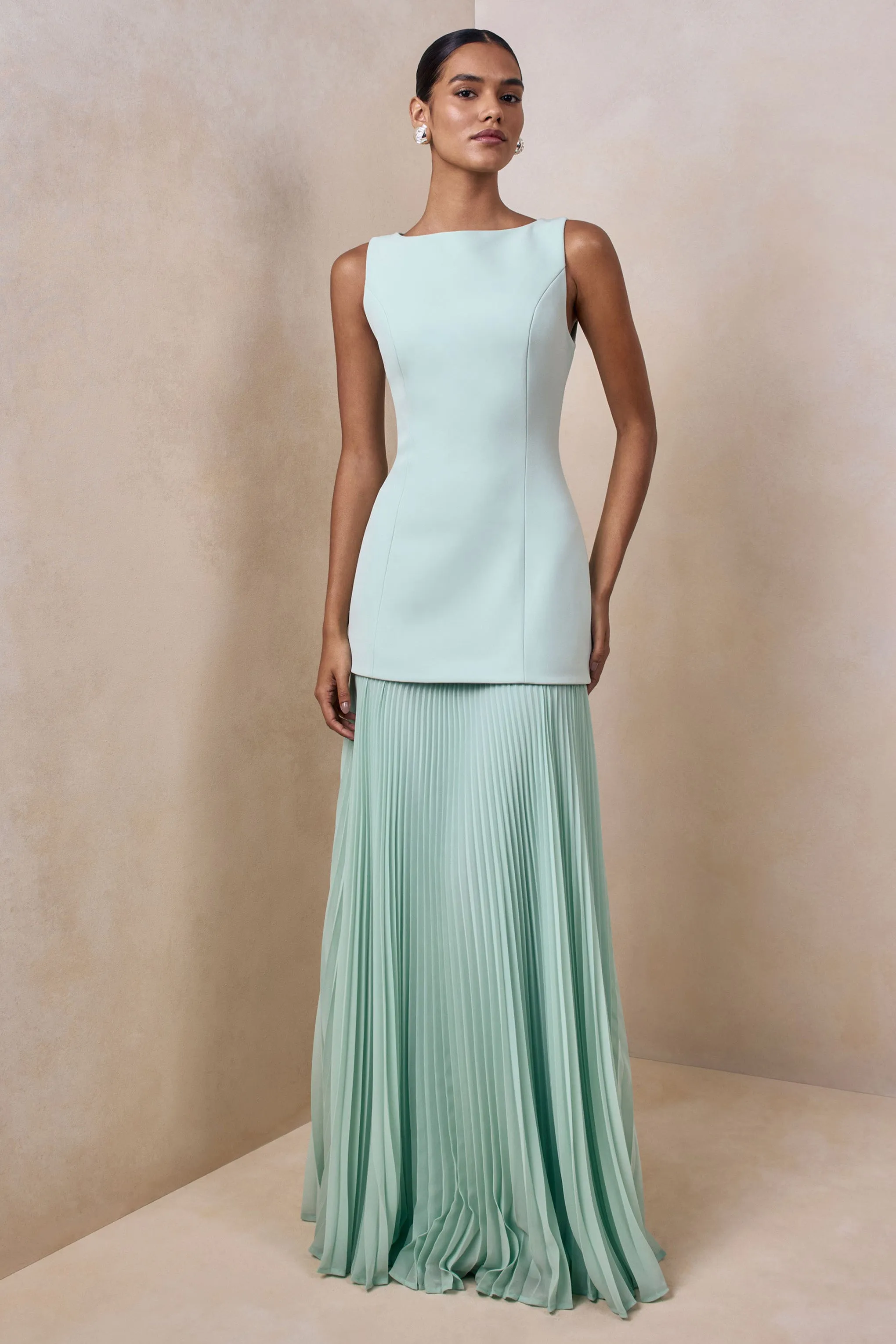 Hadley | Sage Boat-Neck Maxi Dress With Drop-Waist sold by Club L London