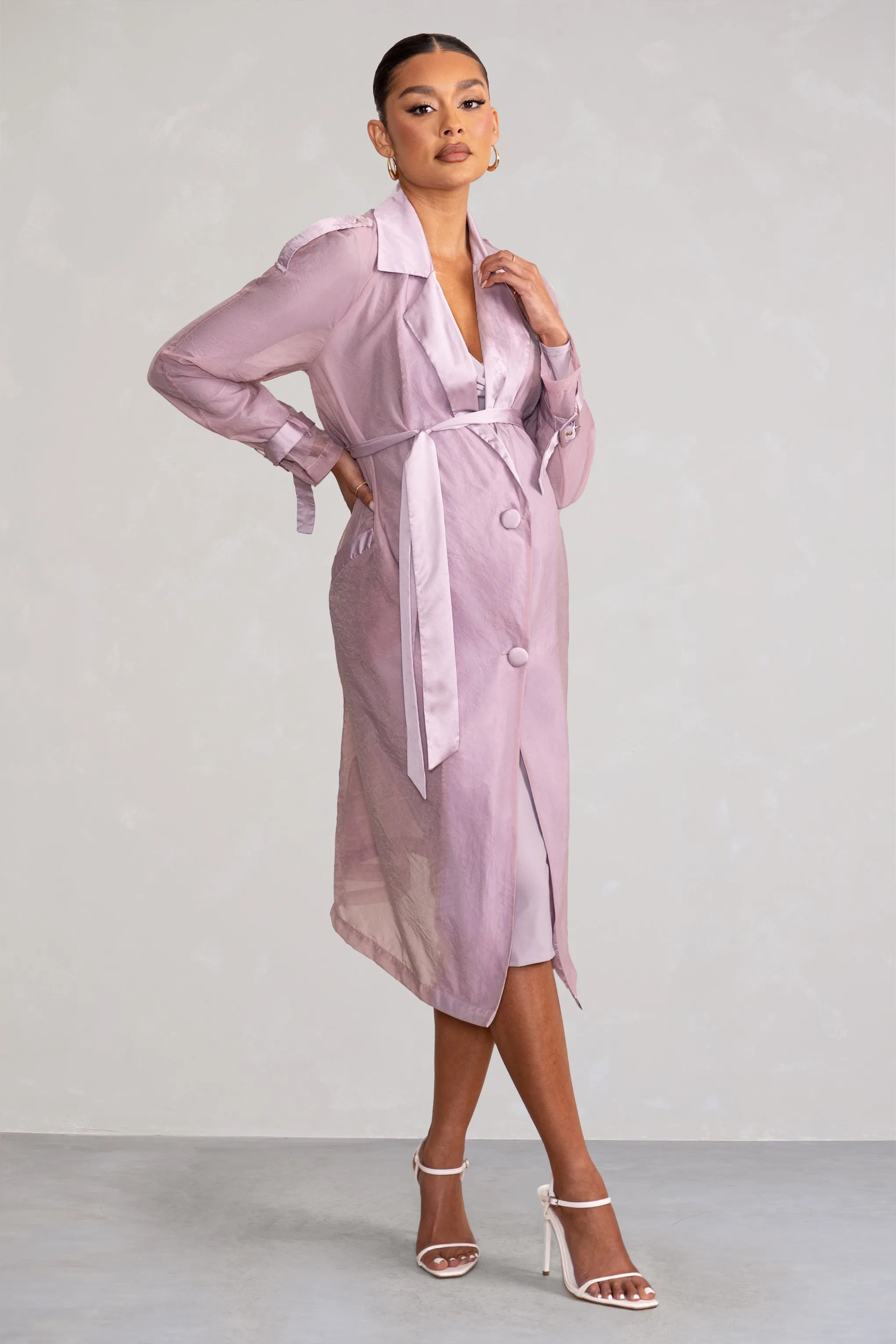 No Compromise | Taupe Maternity Belted Trench Coat sold by Club L London product image thumbnail 4