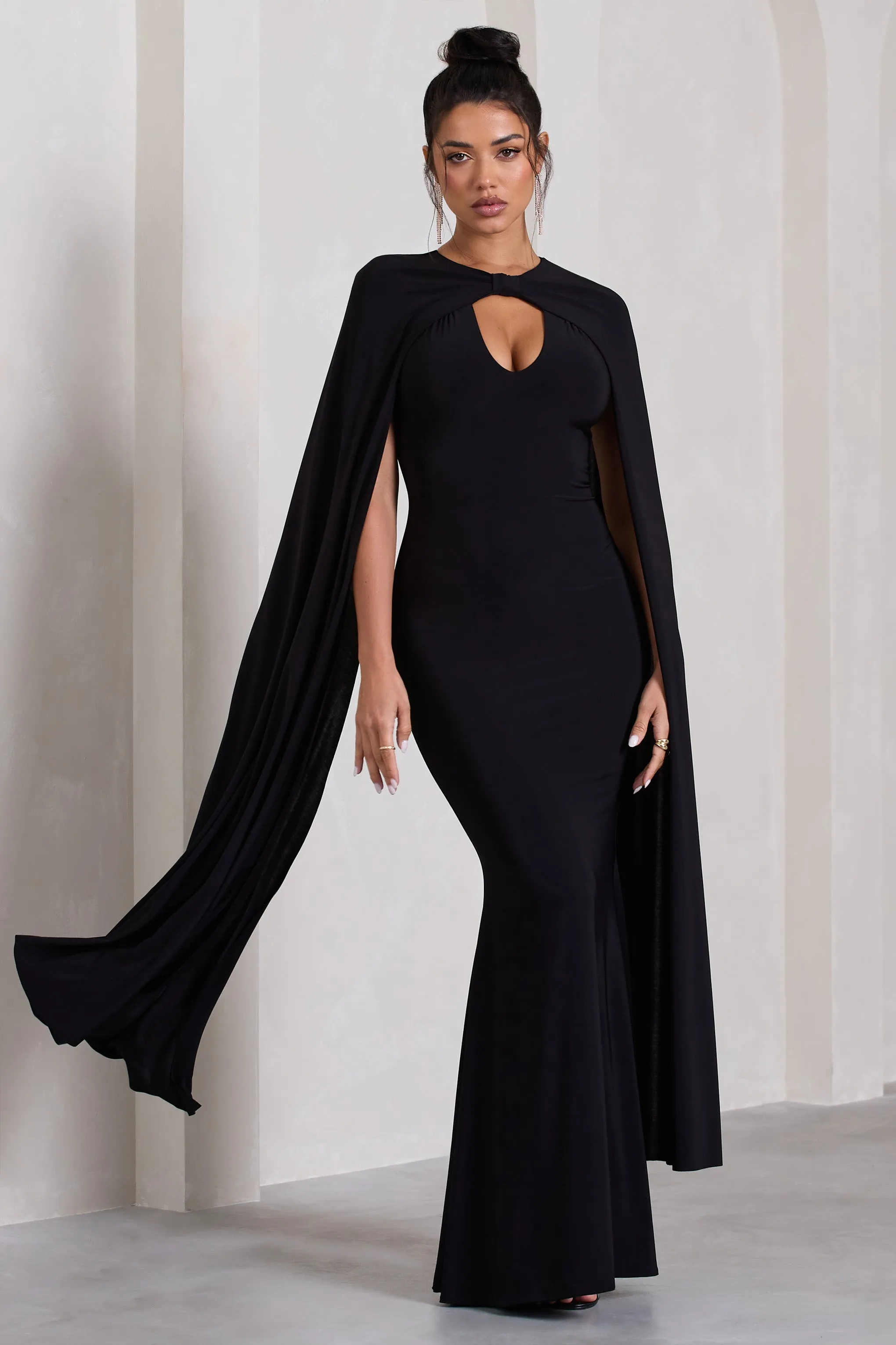 Standing Ovation | Black Plunge-Neck Cape Maxi Dress sold by Club L London product image thumbnail 5