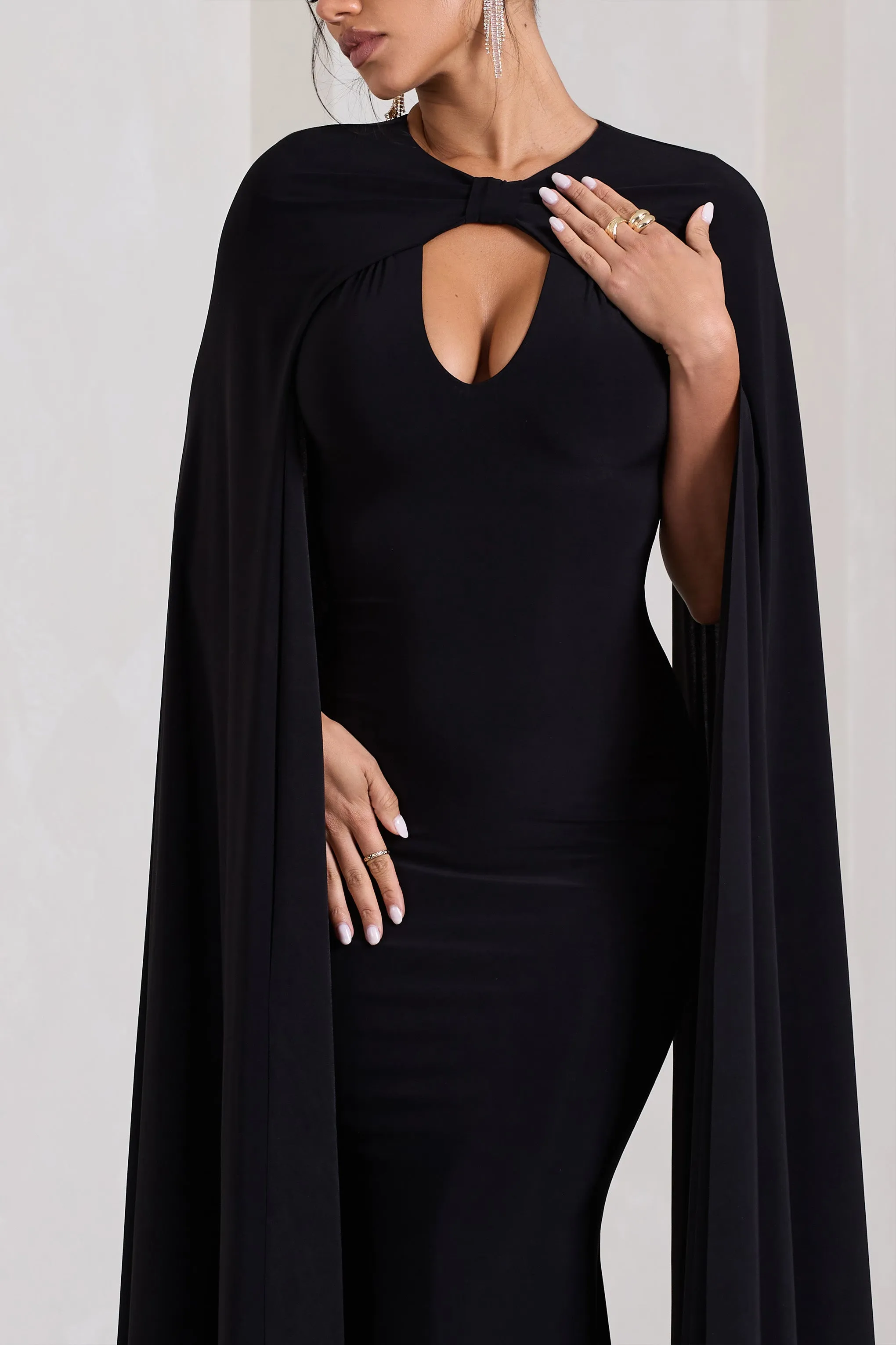 Standing Ovation | Black Plunge-Neck Cape Maxi Dress sold by Club L London product image thumbnail 3