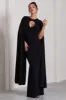 Standing Ovation | Black Plunge-Neck Cape Maxi Dress sold by Club L London