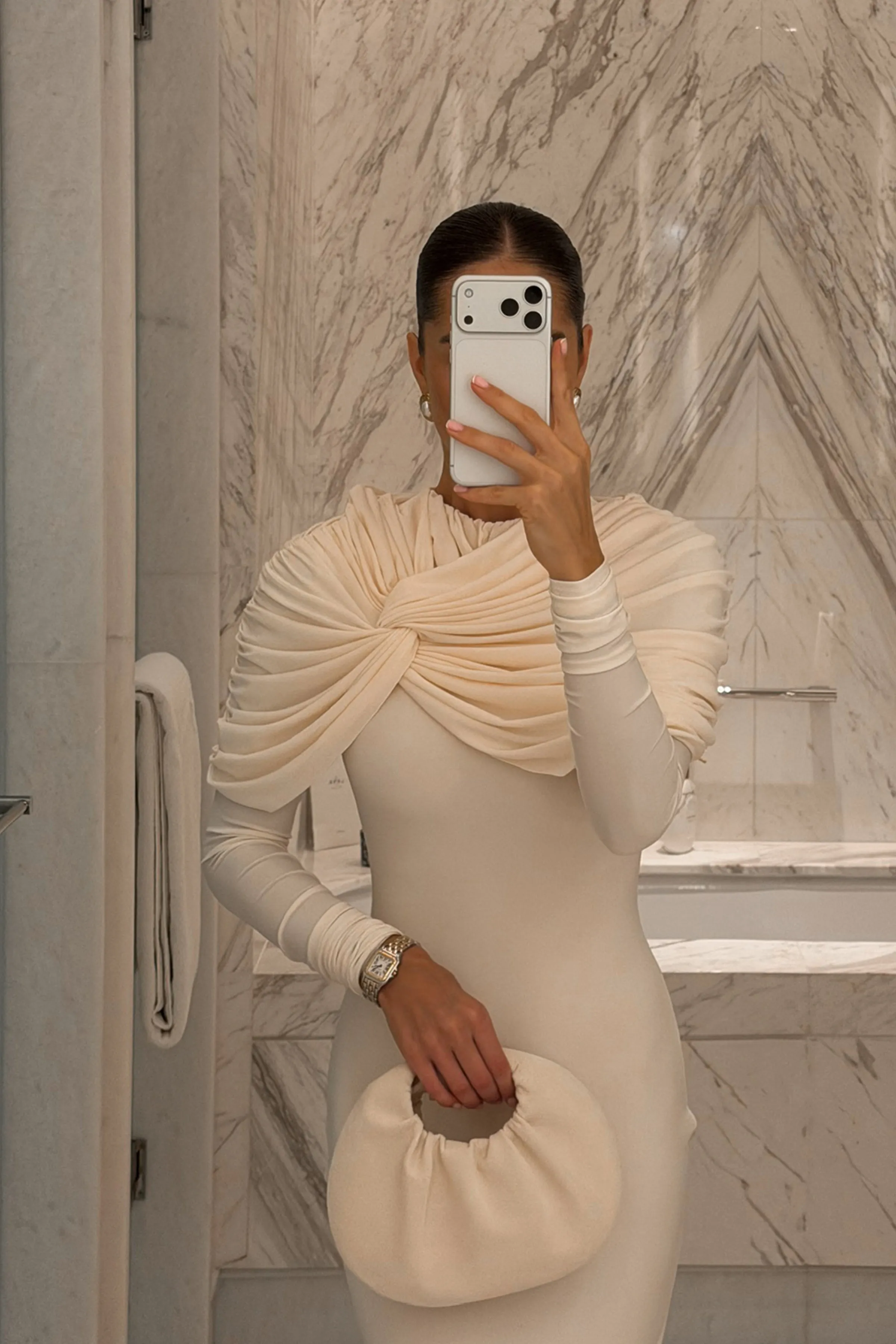 Evessa | Cream High-Neck Maxi Dress With Gathered-Detailing sold by Club L London product image thumbnail 2