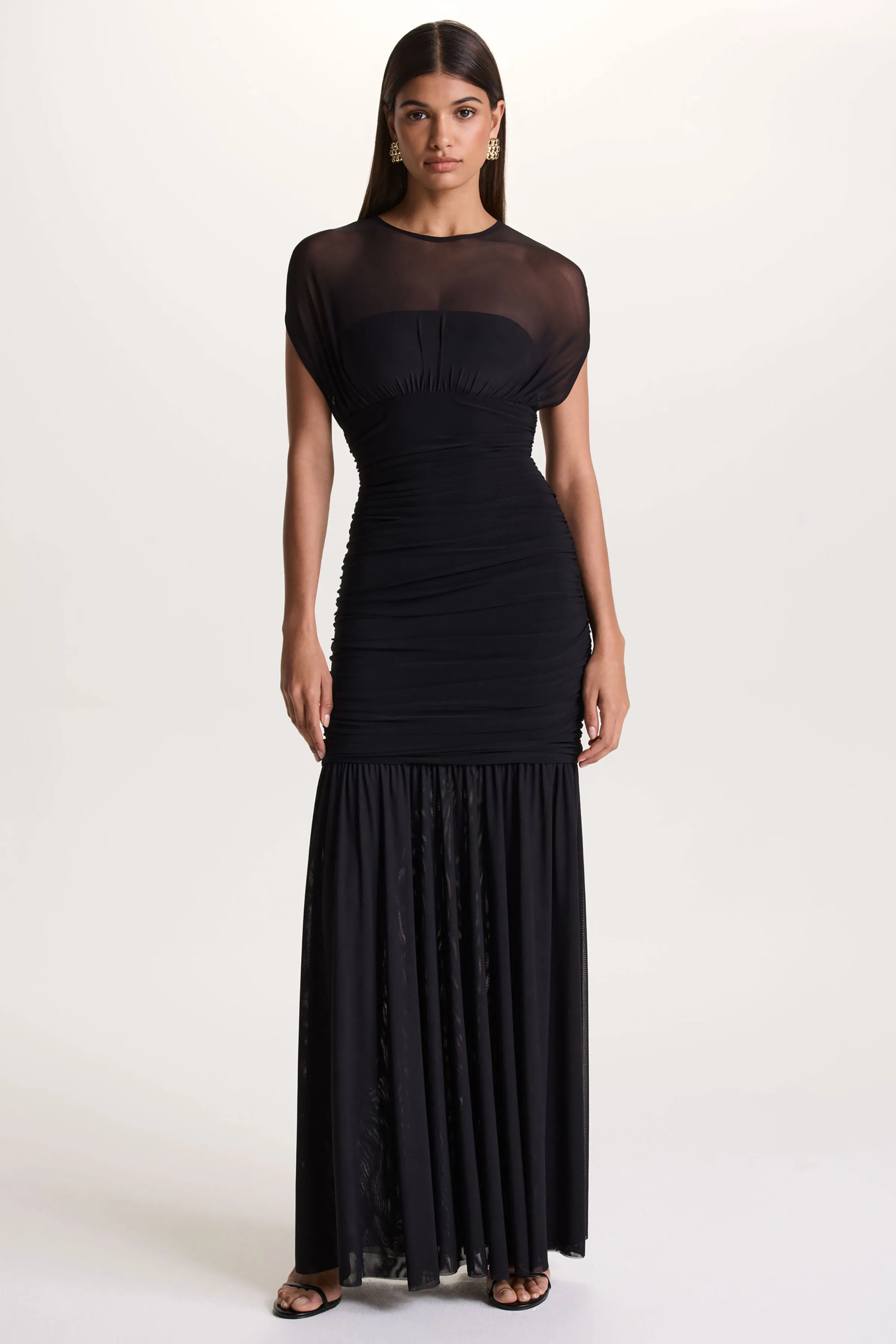 Kalene | Black Wide-Neck Maxi Dress With Sheer-Detailing sold by Club L London product image thumbnail 4