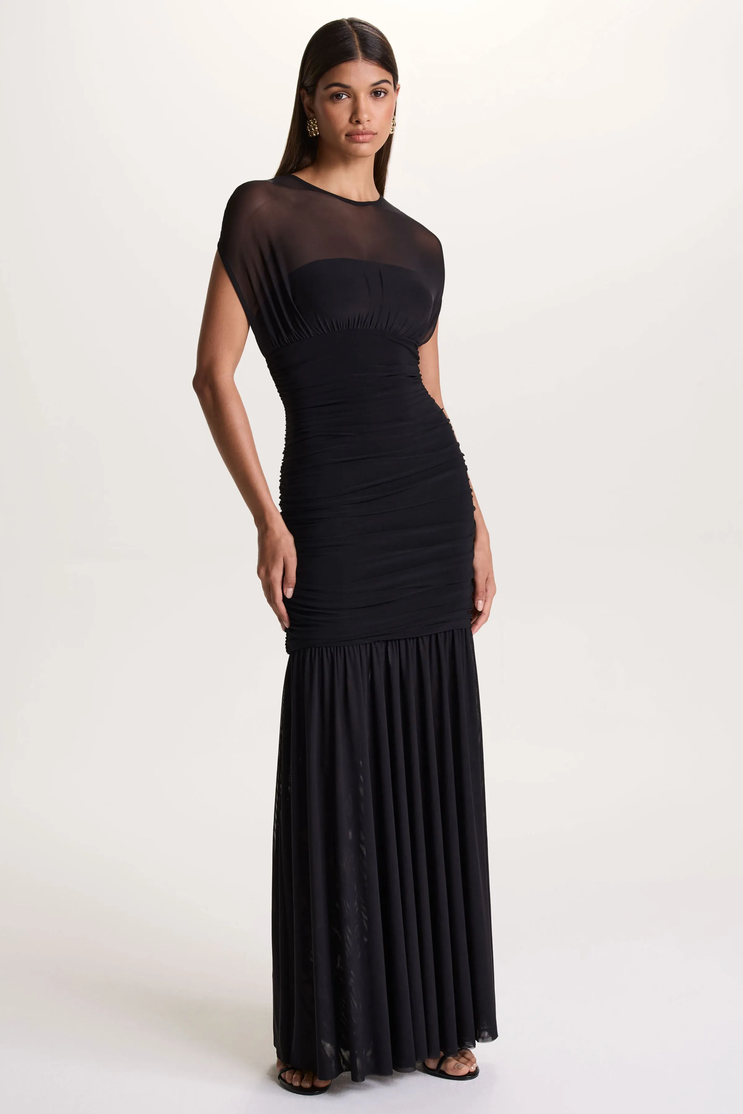 Kalene | Black Wide-Neck Maxi Dress With Sheer-Detailing sold by Club L London product image thumbnail 5